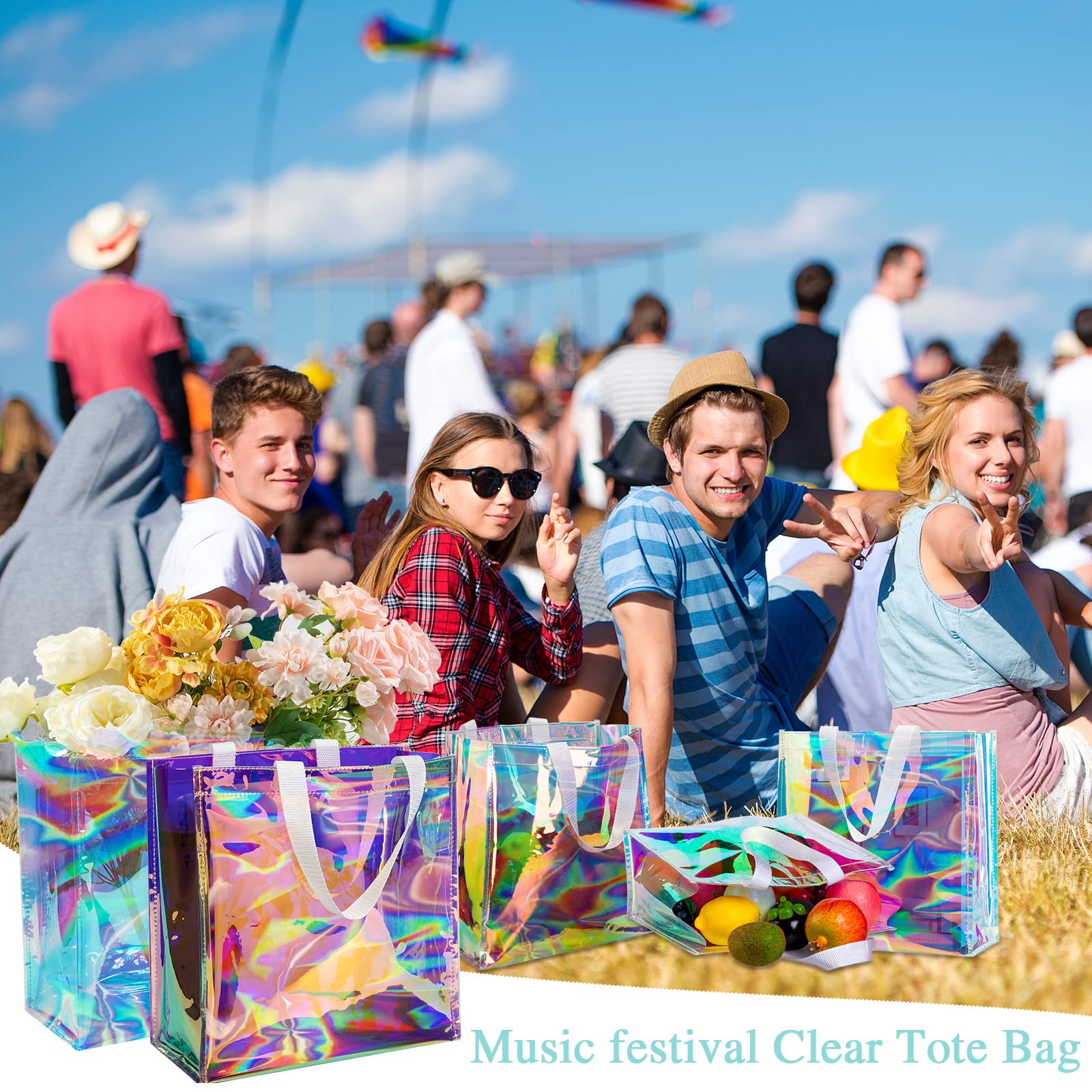 Saintrygo 12 Pcs Bulk Stadium Approved Clear Tote Bags Festival Gift Bags With Handles 12 X 12 X 6 In Plastic Tote Bag For Work