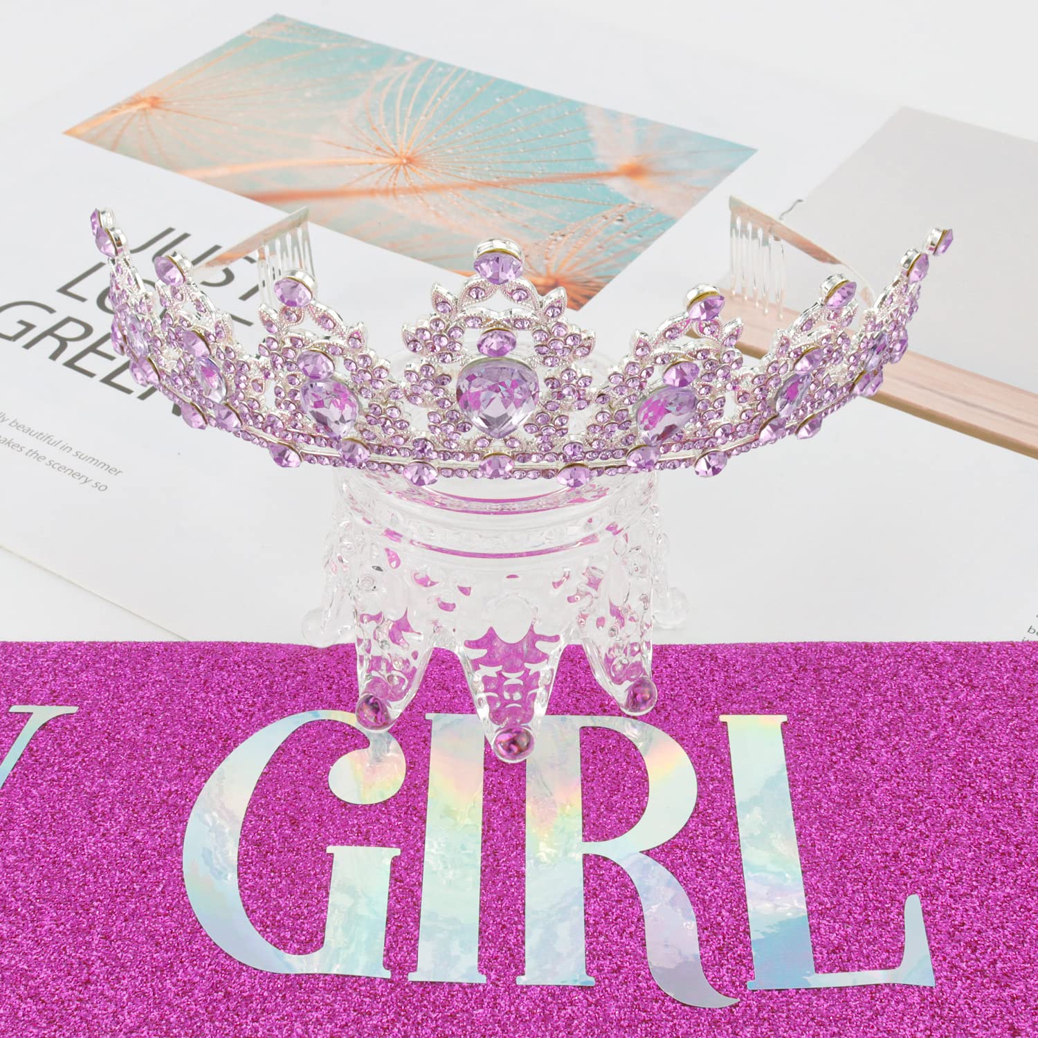Didder Purple Birthday Girl Sash & Crystal Crown Set, Birthday Crown Birthday Tiara For Women Birthday Crowns For Women Girls Bi