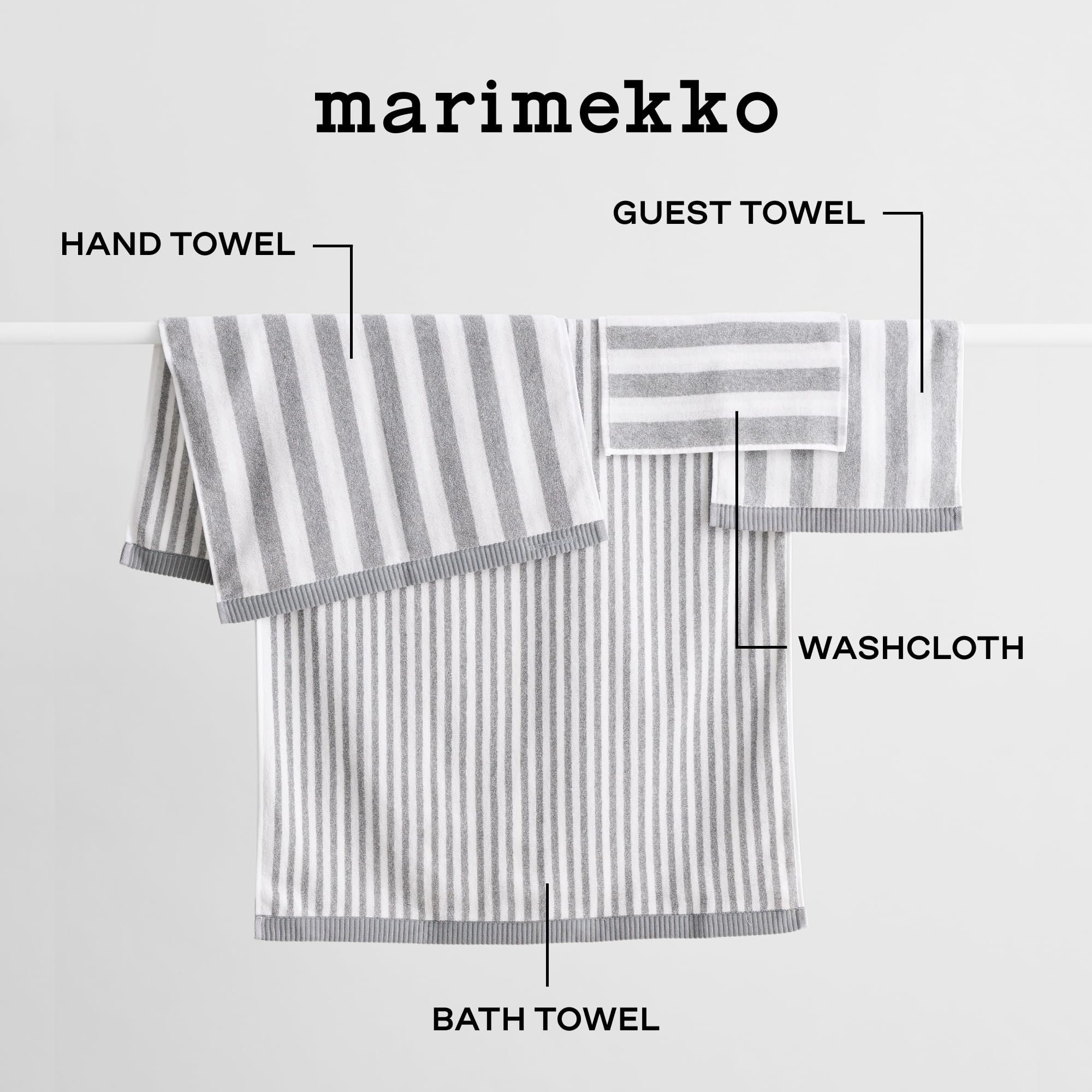 Marimekko Kaksi Raitaa Terry Cotton Bath Towel (Grey) - Nimikko & Ujo Patterned Bath Towels - 59 In X 28 In