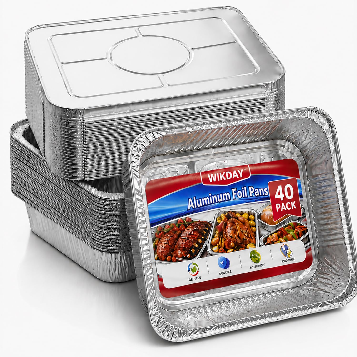 WIKDAY 9x13 Aluminum Pans with Lids 40pack, Disposable Half Size Foil Pans
