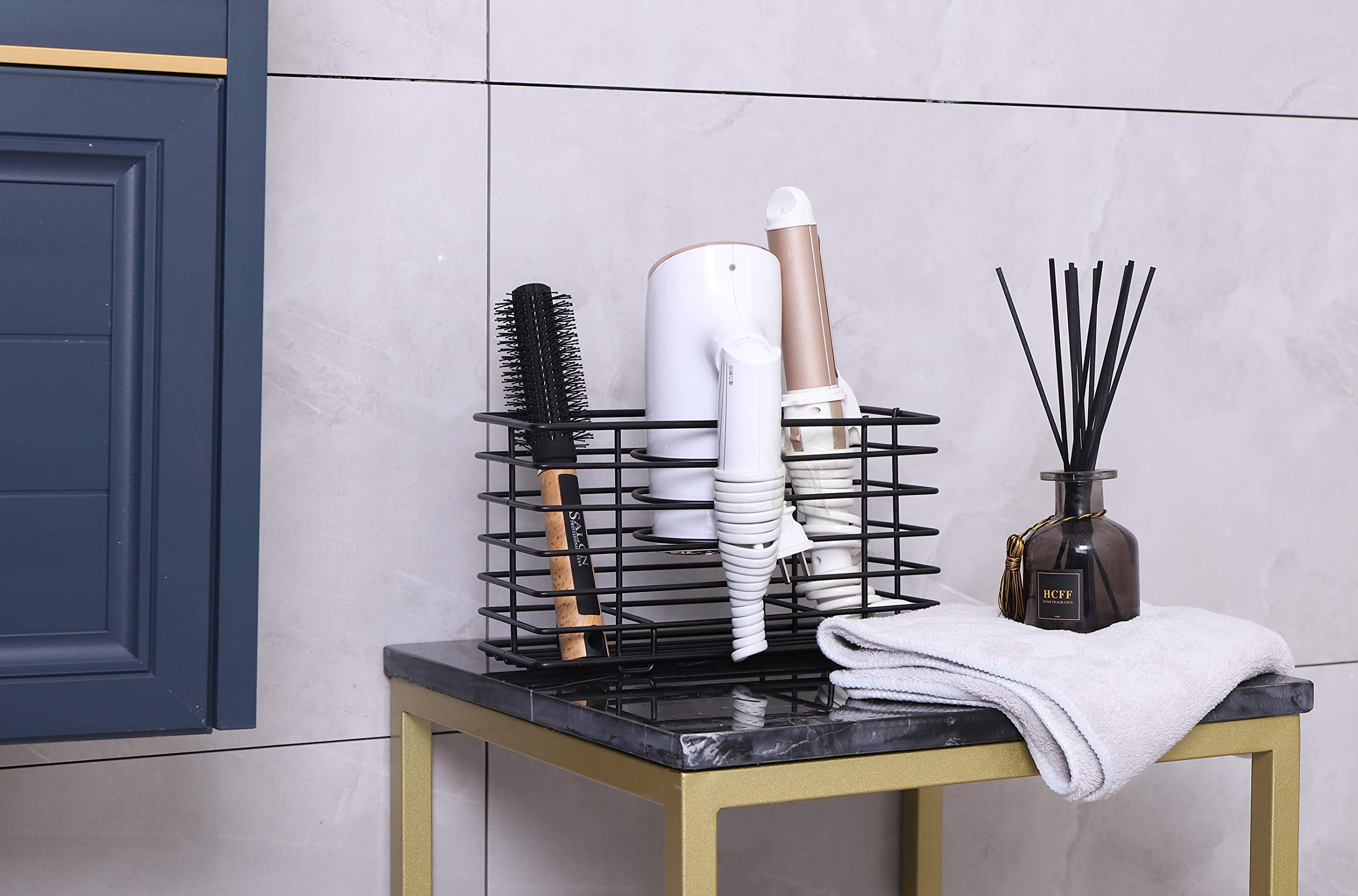 Ycoco Hair Dryer Holder,Hair Tool Organizer Wall Mount Metal Wire Bathroom Hair Care Styling Tool Organizer Storage Basket For H