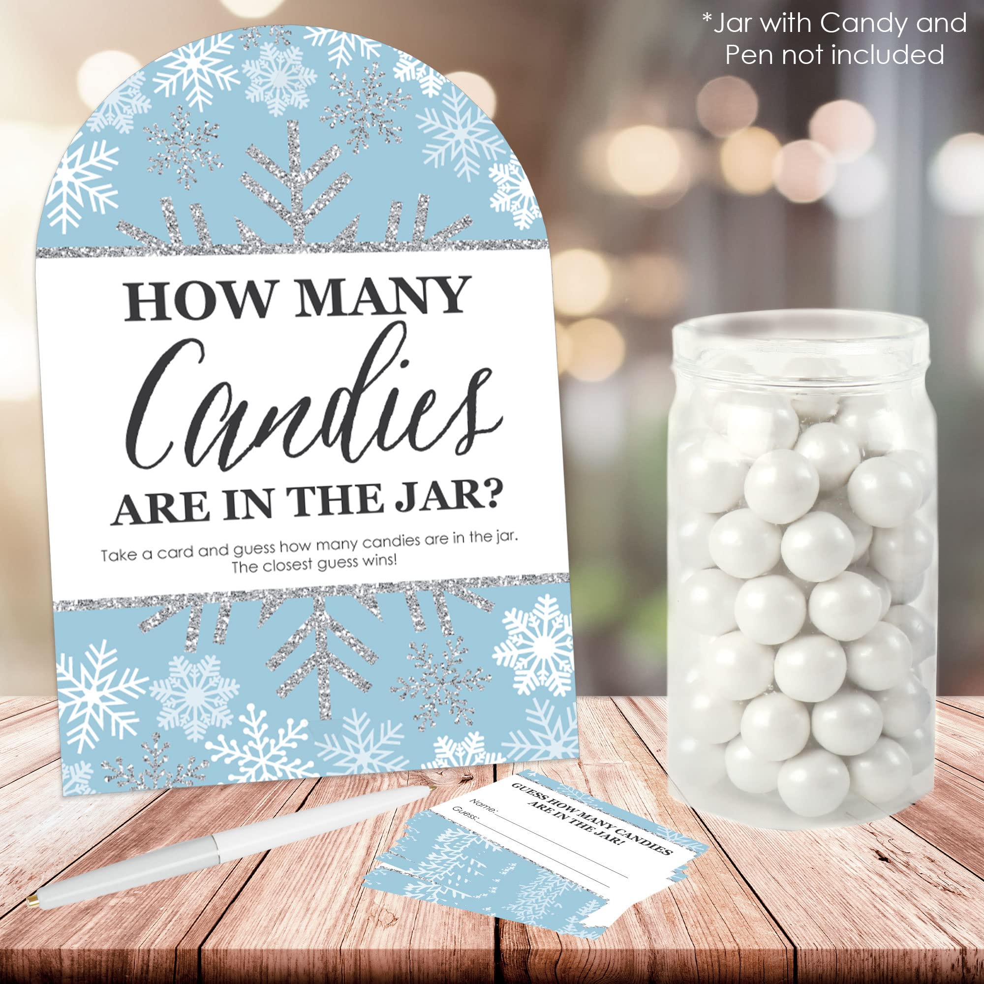 Big Dot Of Happiness Winter Wonderland - How Many Candies Snowflake Holiday Party And Winter Wedding Game - 1 Stand And 40 Cards
