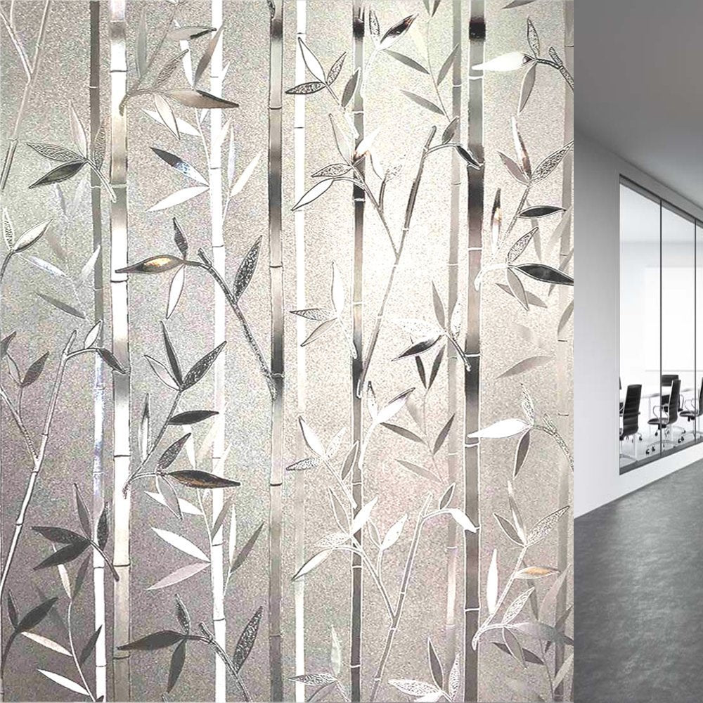 LEMON CLOUD Bamboo Window Film Stained Glass Film Frosted Privacy Window Decal Decorative Window Cling No Glue Removable Window 