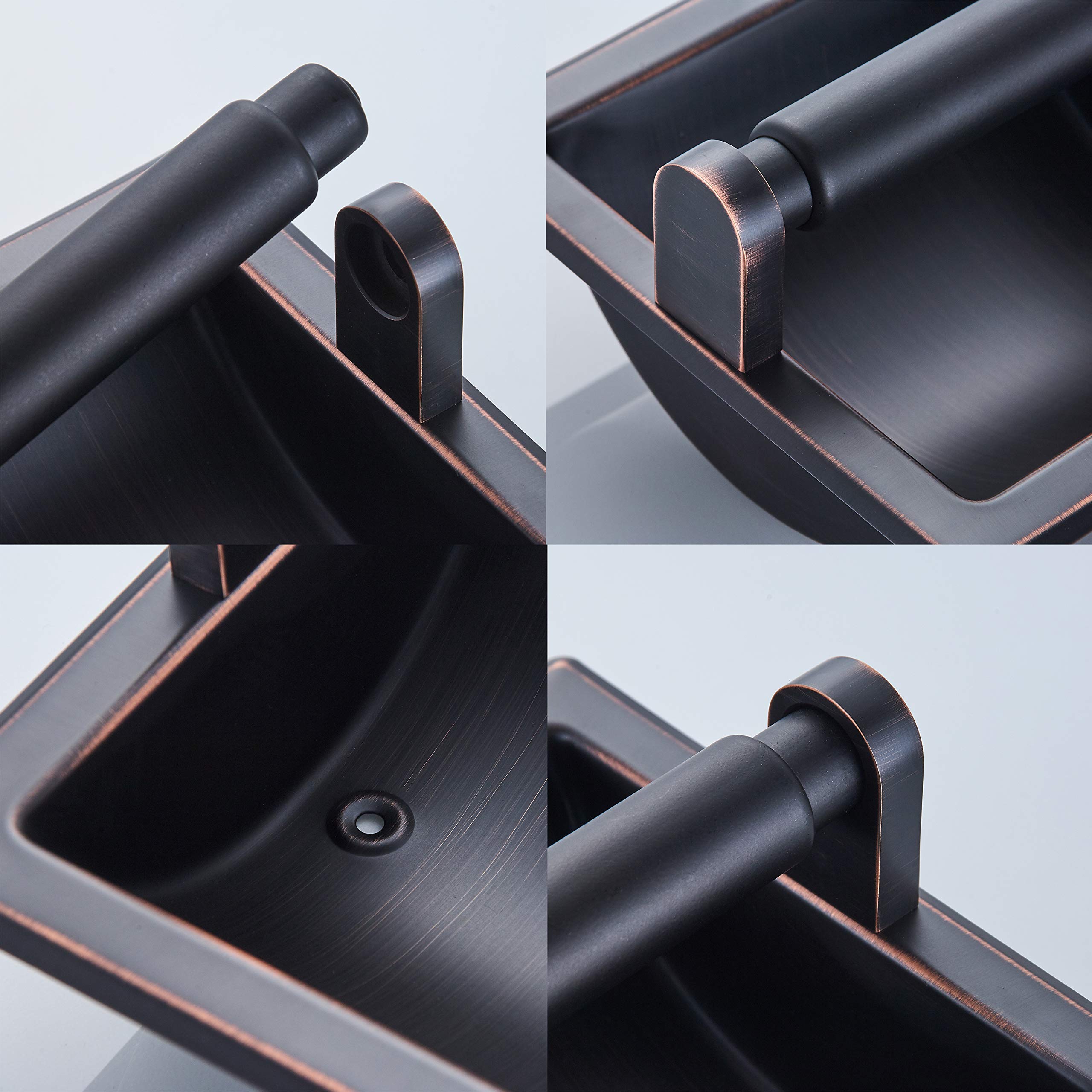 JunSun Oil Rubbed Bronze Recessed Toilet Paper Holder Stainless Steel ORB Toilet Paper Roll Holder Tissue Holder Tissue Roll Holder 6'' X 6'' Square Jumbo Mega Roll Holder Rear Mounting Bracket Included