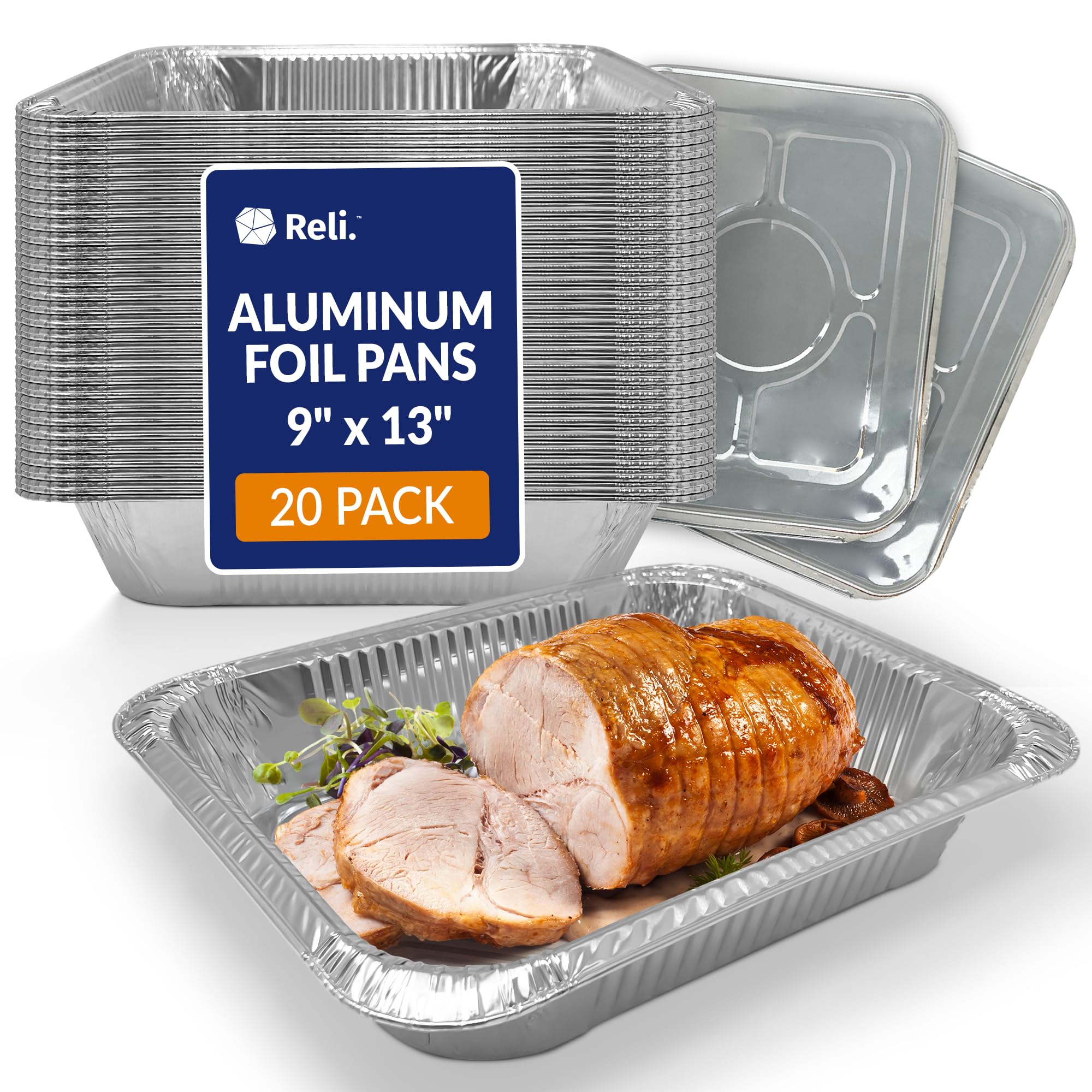 Reli. Aluminum Pans with Lids 9x13 (20 Pack) Disposable Tin Foil Trays