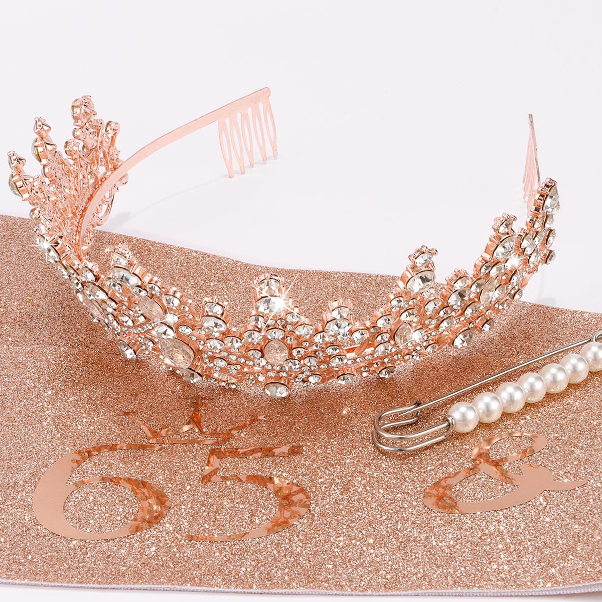 Tobatoba 65Th Birthday Decorations Women, Rose Gold Birthday Sash And Tiaras For Women, 65Th Birthday Gifts For Women, 65 And Fa