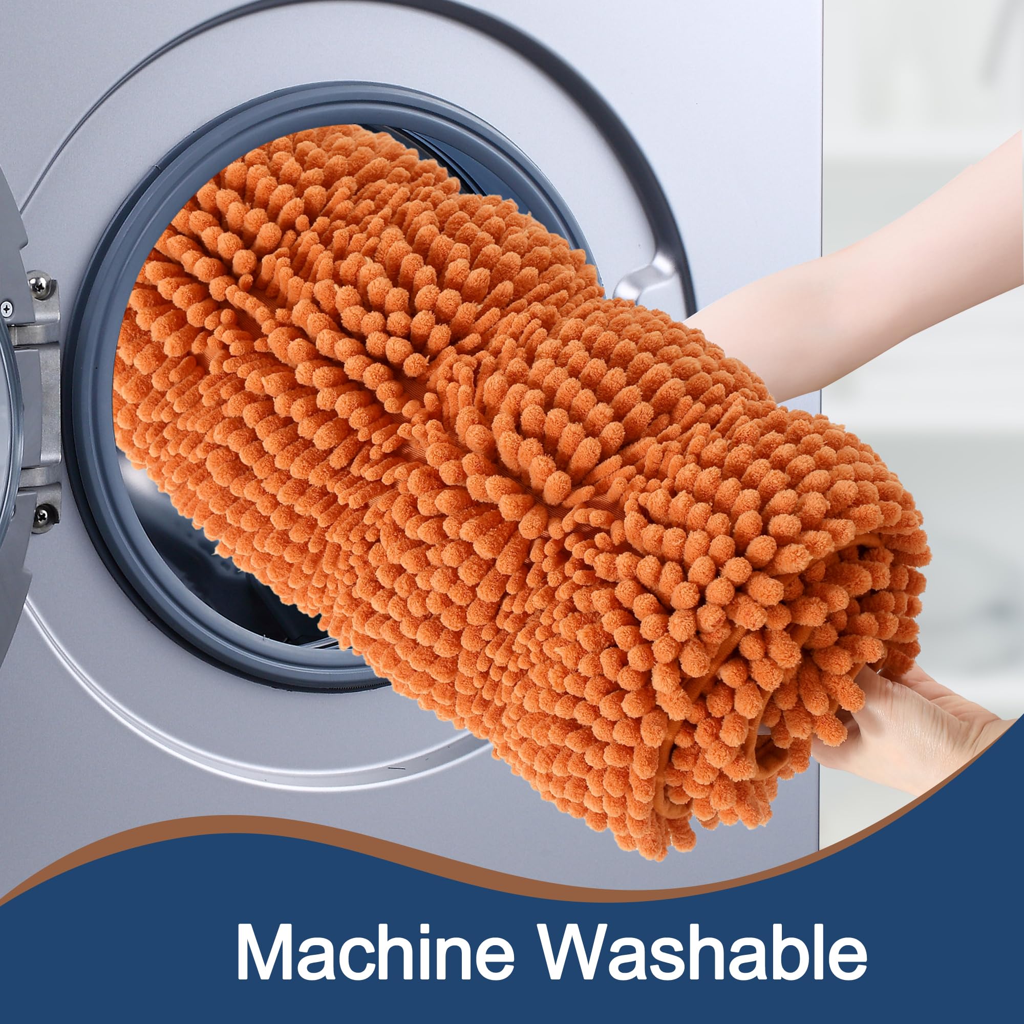 Non Slip Thick Shaggy Chenille Burnt Orange Bathroom Rug Sets 2 Piece, Thickened Hot Melt Rubber Bottom Bath Mats For Bathroom,