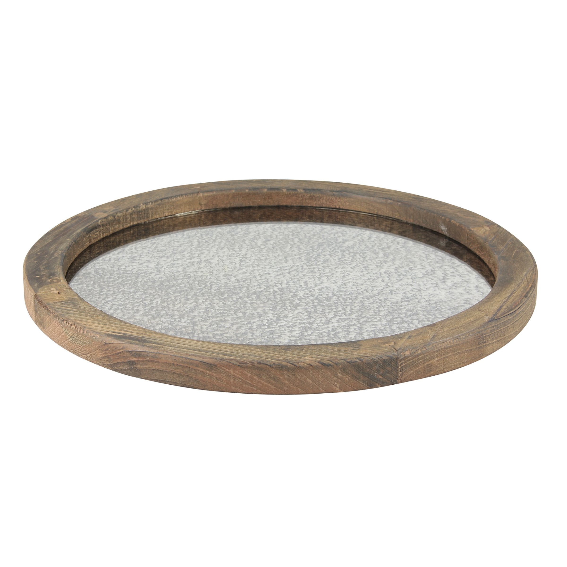 Stonebriar Round Natural Wood Serving Tray With Antique Mirror, Rustic Butler Tray, Unique Coffee Centerpiece For The Coffee Tab
