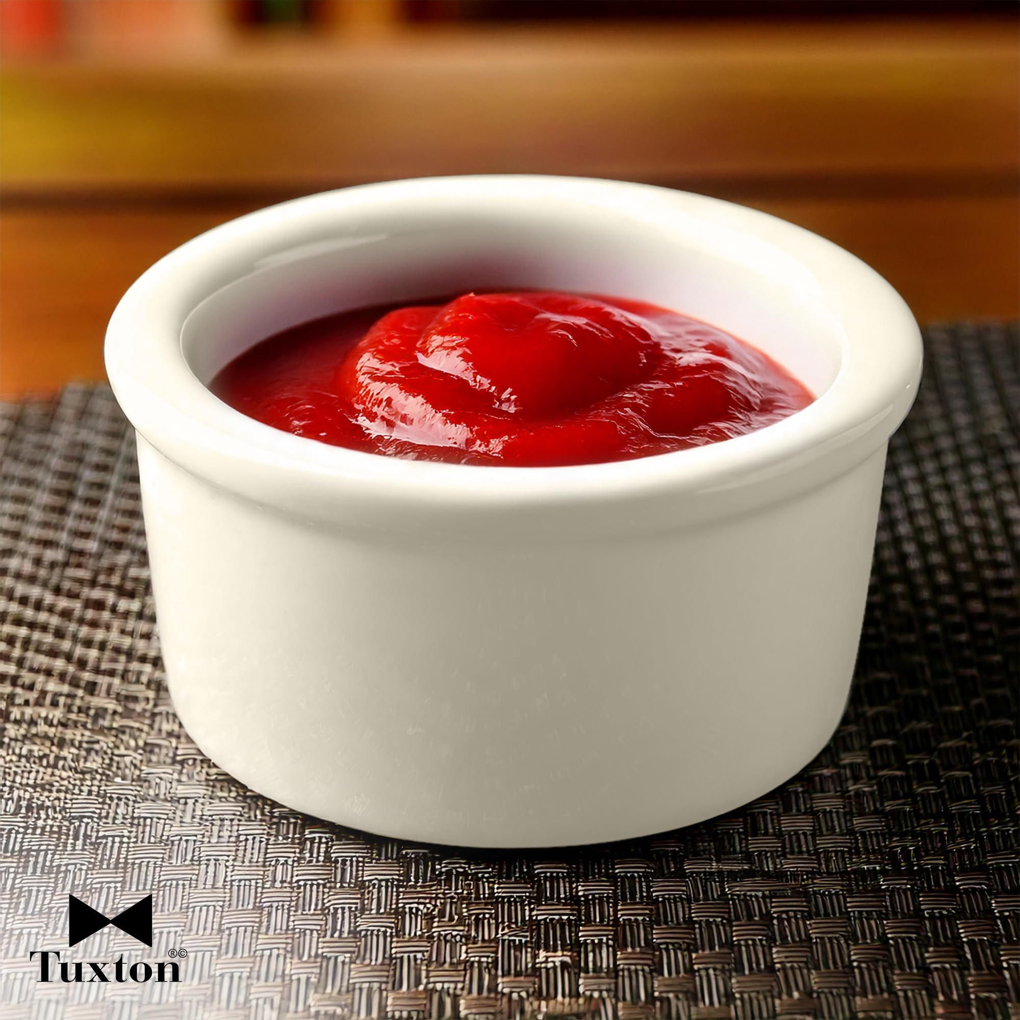 Tuxton China Bex-035 Ramekin, 3-1/2 Oz., 3-1/4'' Dia. X 1-5/8''H, Microwave & Dishwasher Safe, Oven Proof, Fully Vitrified, Lead