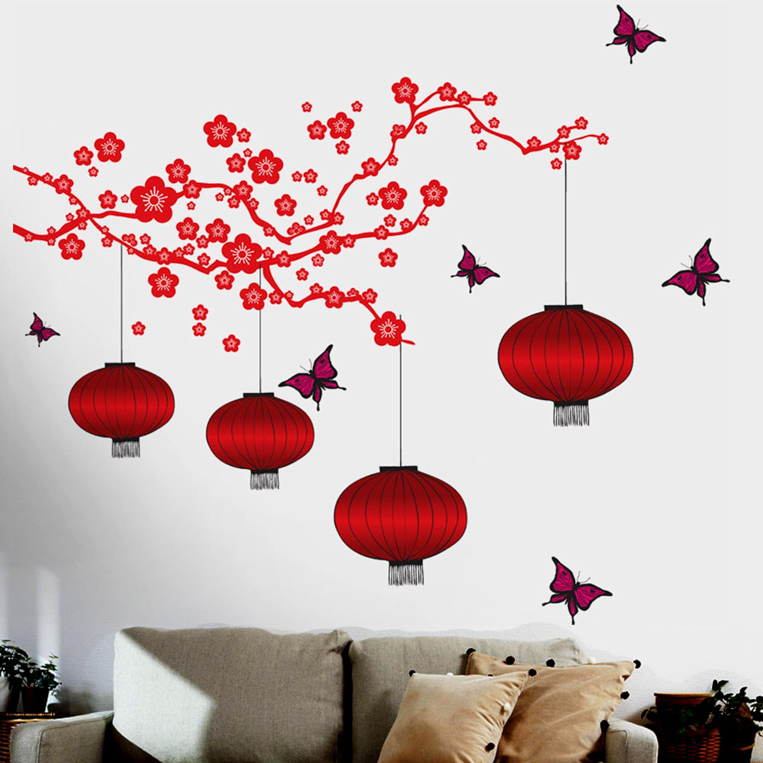 Decals Design Stickerskart Wall Stickers Chinese Lamps In Red - Double Sheet (Wall Covering Area: 175Cm X 180Cm,Product Dimensio