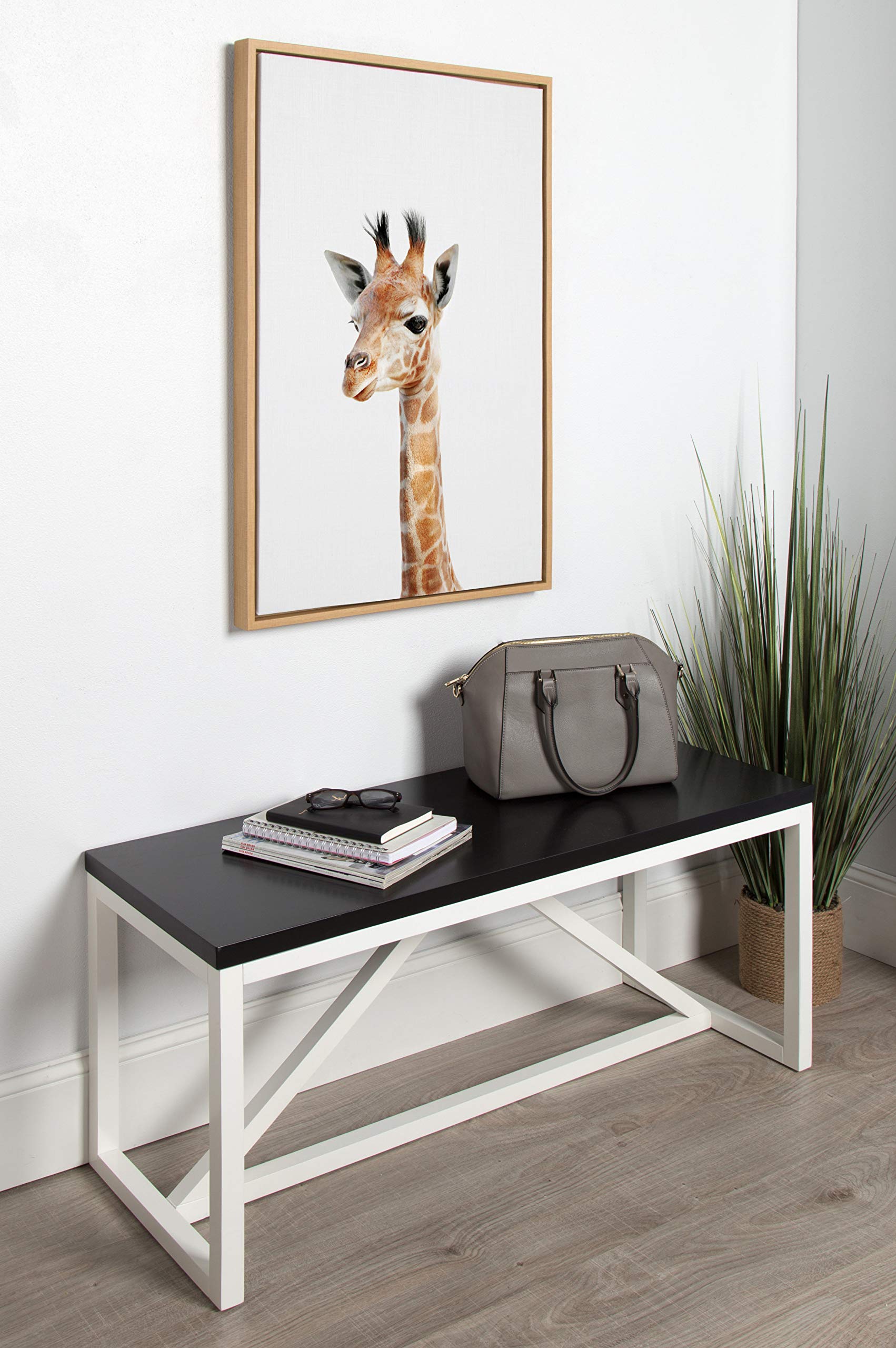 Kate And Laurel Sylvie Baby Giraffe Animal Print Portrait Framed Canvas Wall Art By Amy Peterson, 23X33 Natural