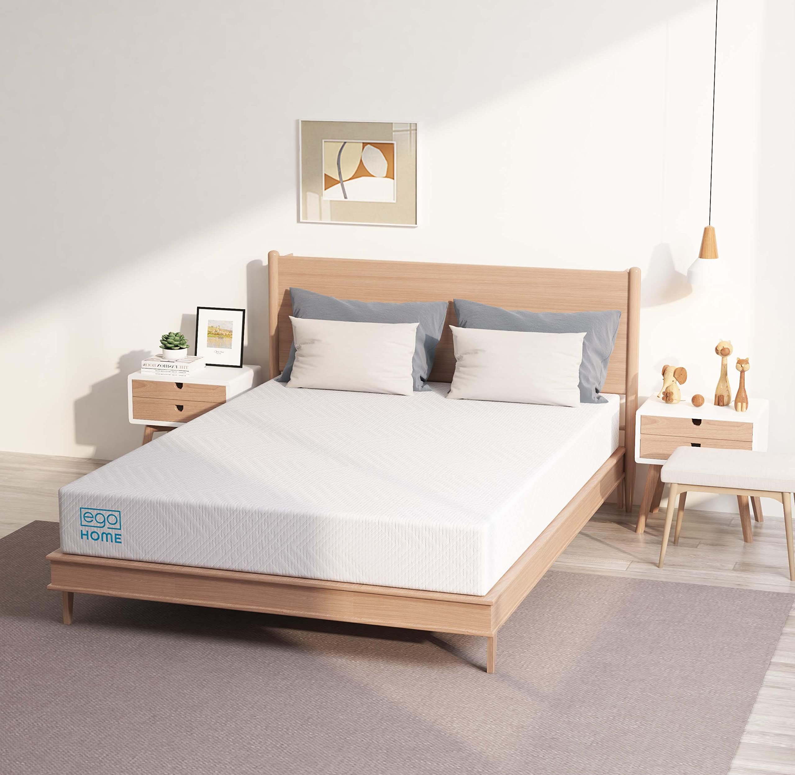 Ego White 10 Inch Twin Memory Foam Mattress, Cooling Gel Green Tea Mattress Bed In A Box, Certipur-Us Certified, 38''  75'', Med