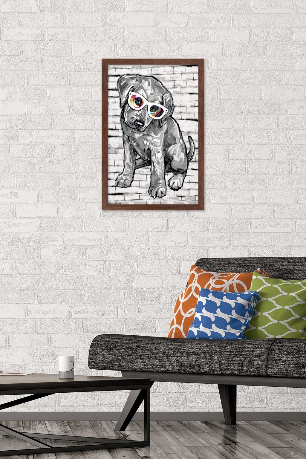 Trends International Pd Moreno - Dog Glasses Wall Poster, 14.725'' X 22.375'', Mahogany Framed Version