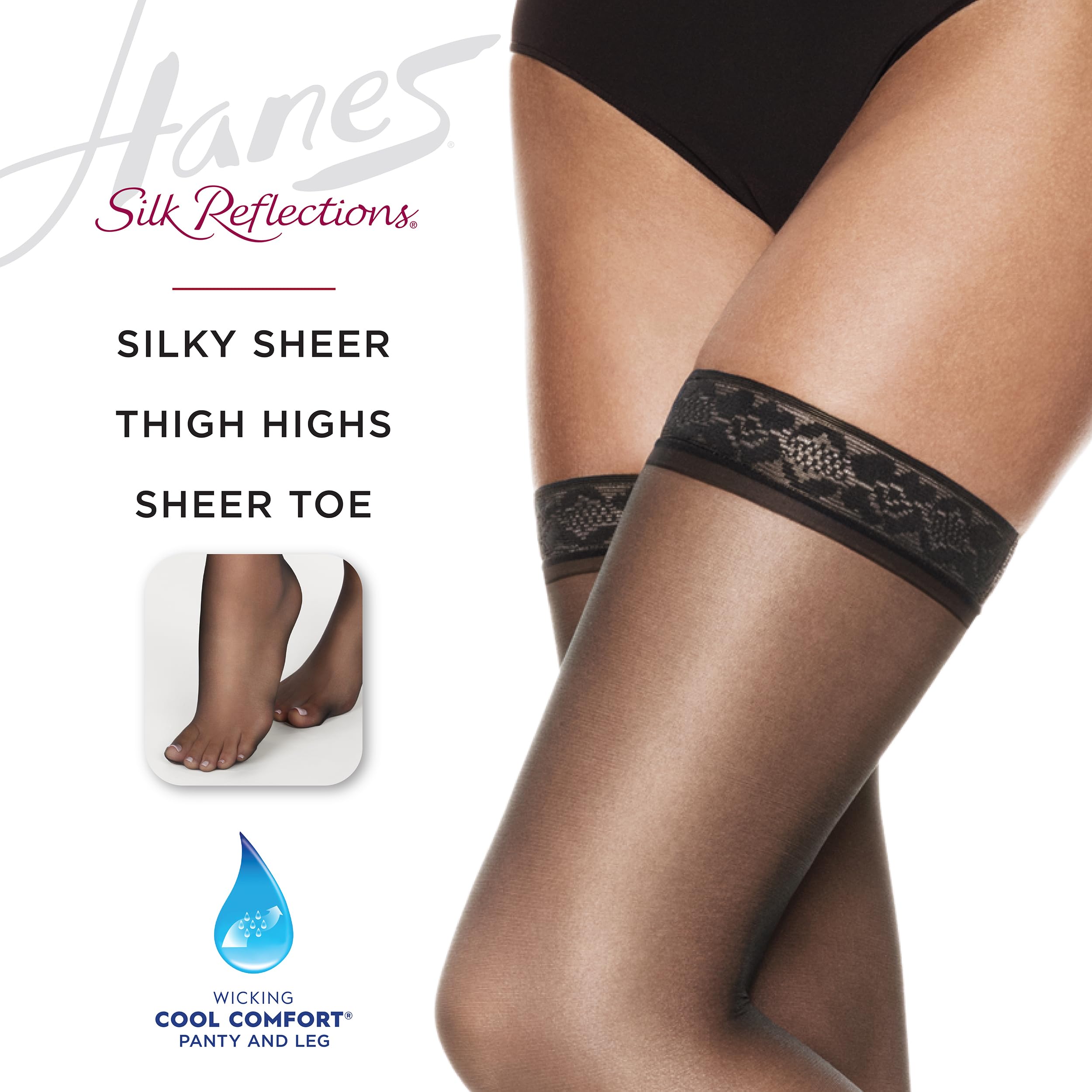 Hanes Womens Hanes Womens Silk Reflections Thigh High Stockings Sheer Toe 720 Pantyhose, Pearl, A-B Us