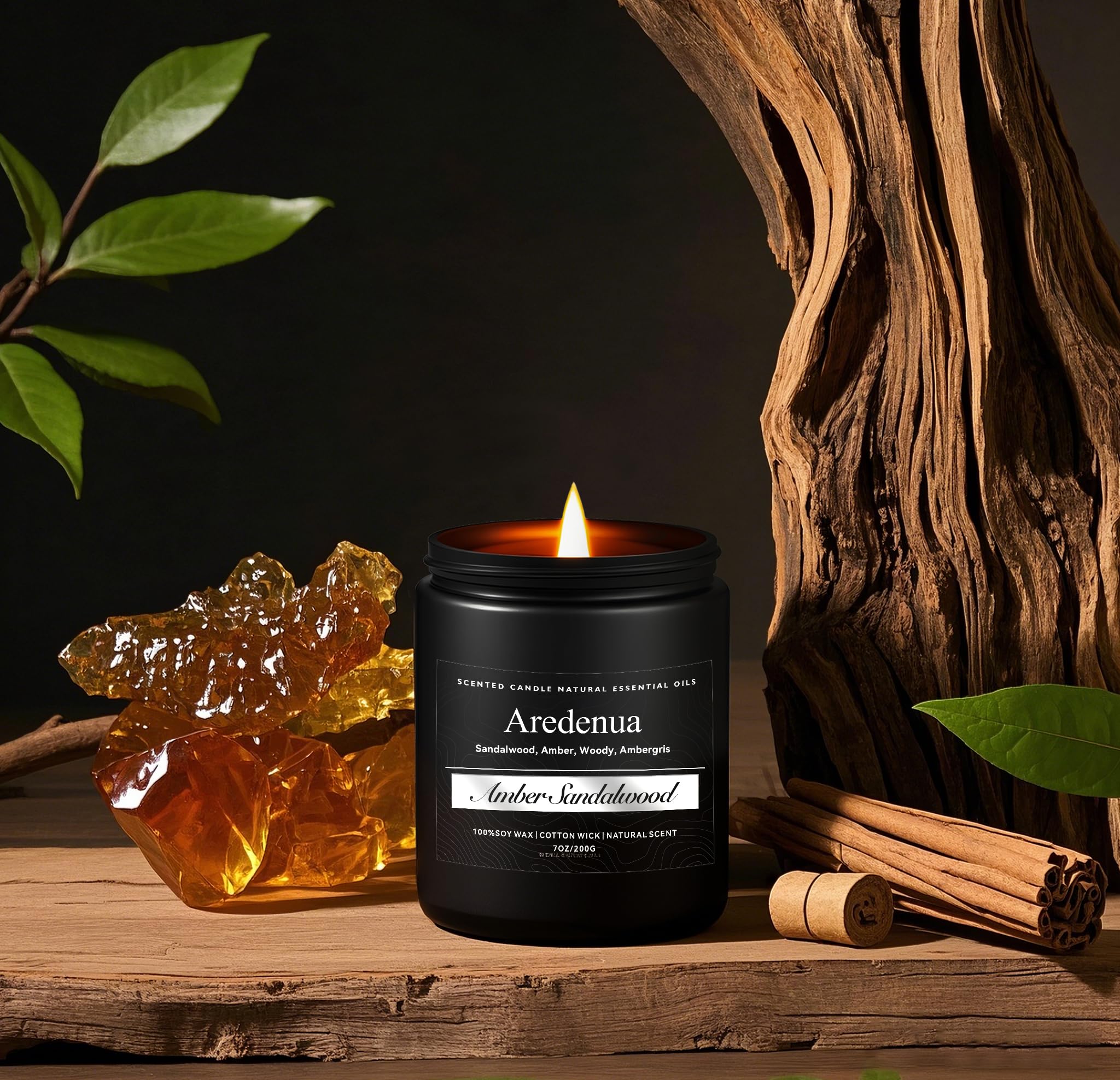 Amber Sandalwood Candle | Masculine Candles, Manly Scented Candles - 7oz Soy Candles for Relaxation & Home, Long Lasting Clean B
