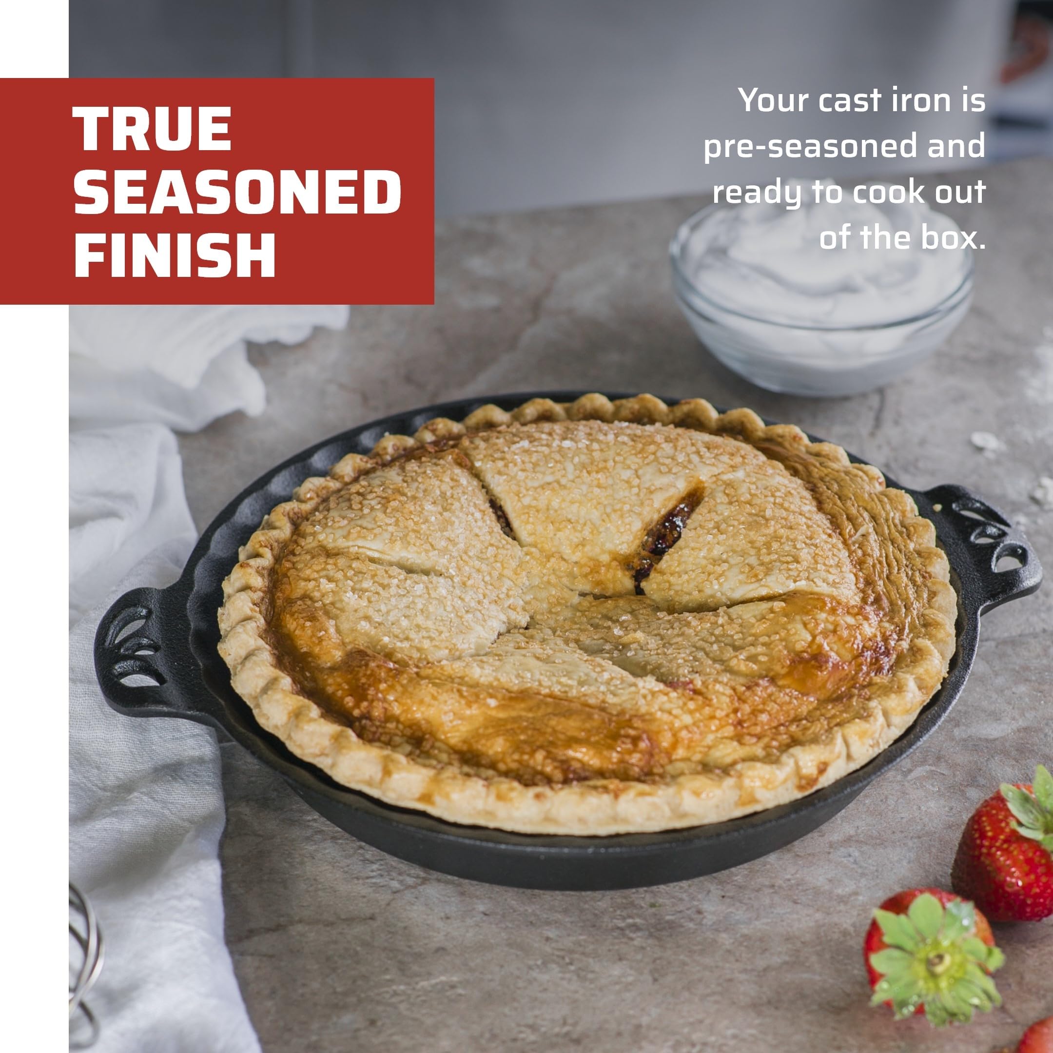 Camp Chef Cast Iron Pie Pan - True-Seasoned Cast Iron Pie Dish For Cooking & Camping Accessories - 10''