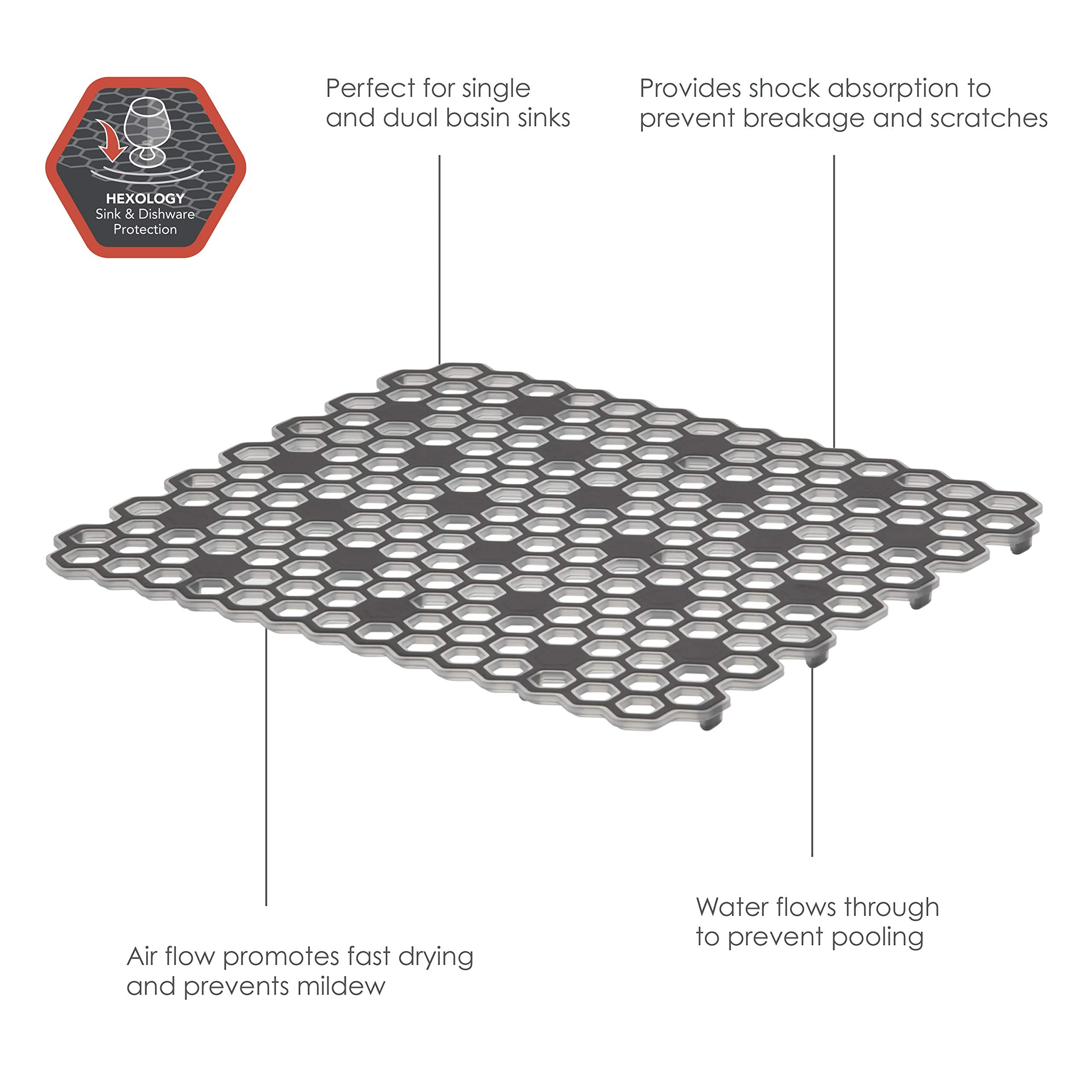 Spectrum Diversified Hexa Small Raised Feet Quick-Drying, Heavy-Duty Protector With Non-Slip Surface, Mat For Dual Sinks, Frost/