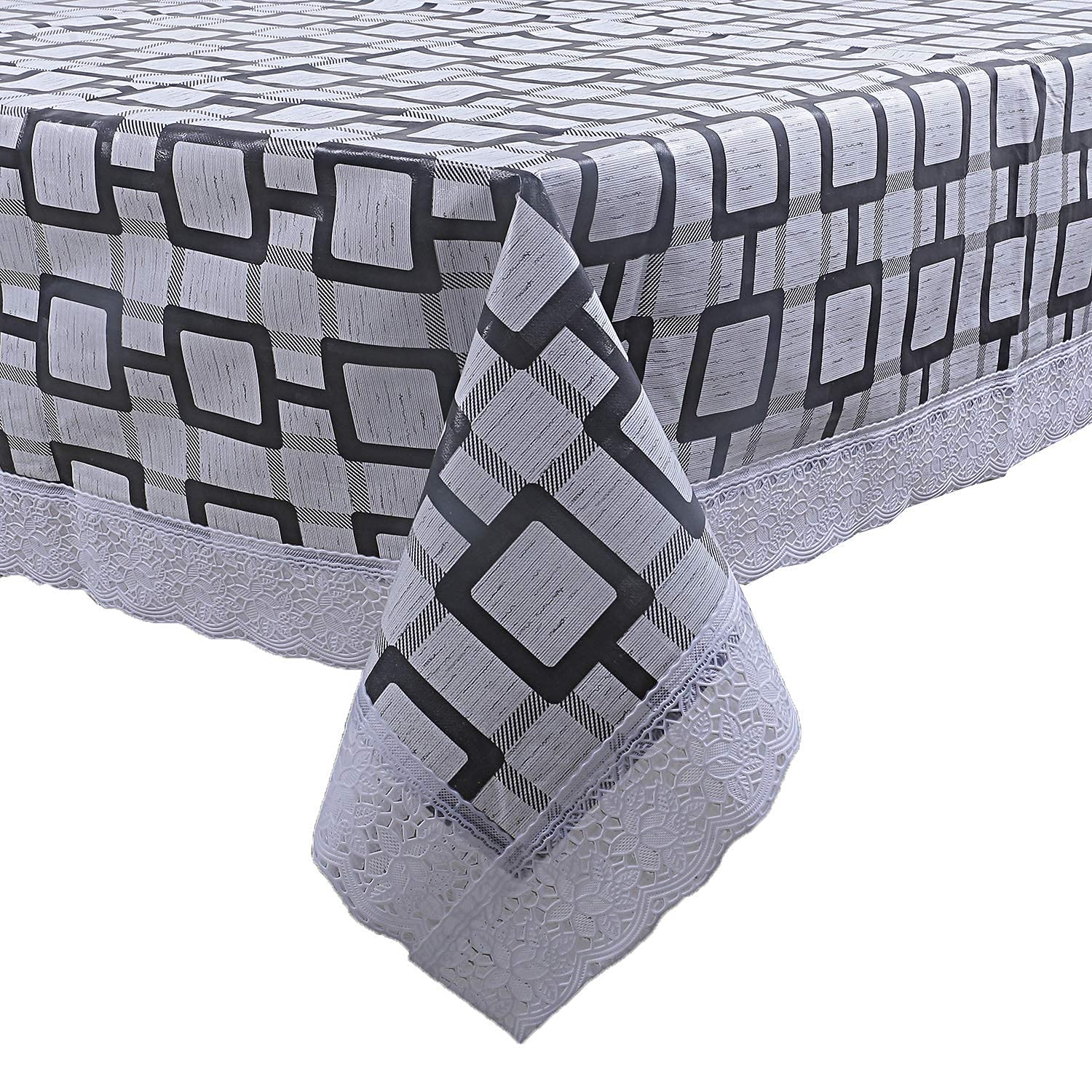 Kuber Industries Checkered Pvc 6 Seater Dining Table Cover - Grey (Ctktc05459)