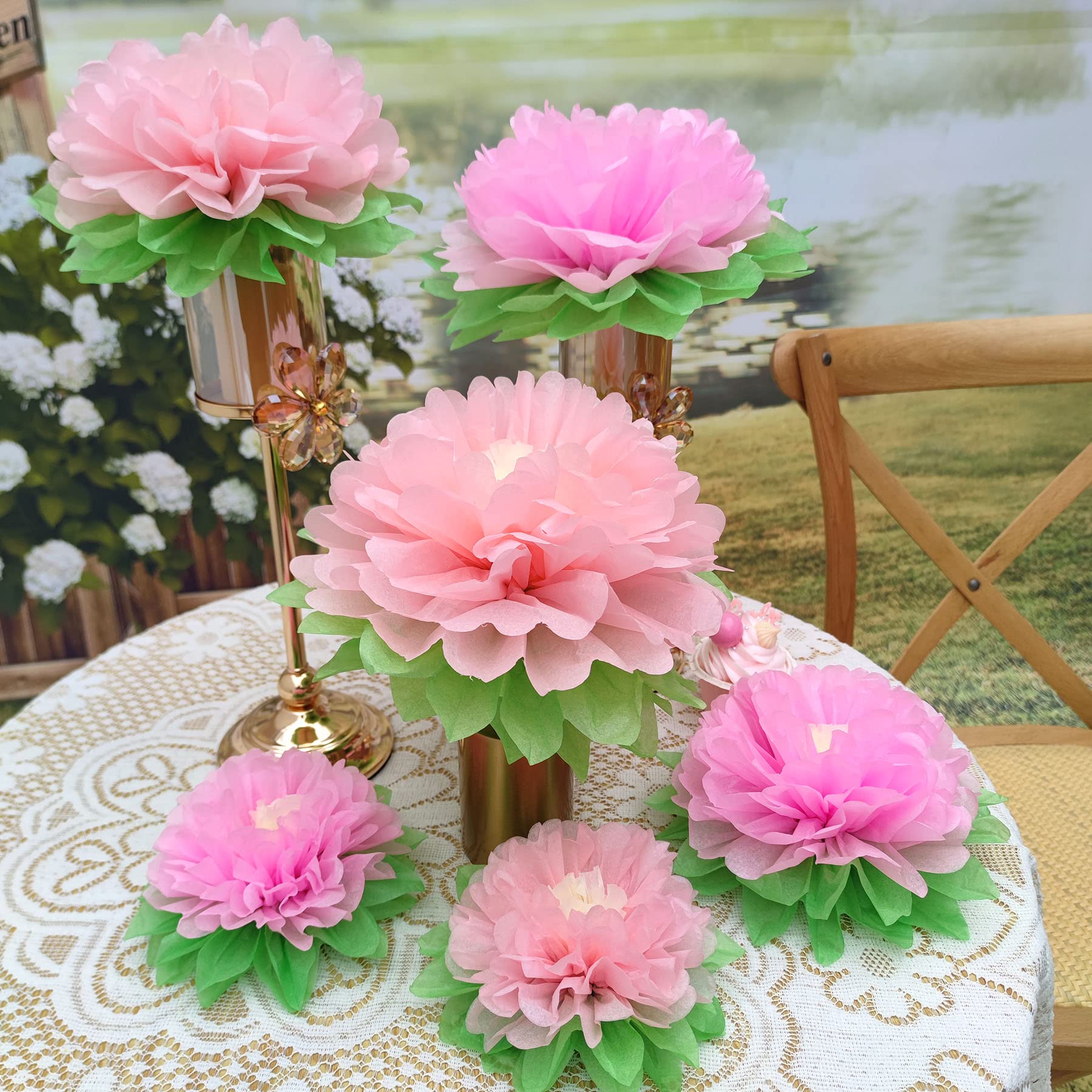 Mybbshower Pinks Flowers Decoration (11''-7'' Assorted) 6 Pcs Artificial Tissue Paper Peony Nursery Wall Bridal Shower Centerpie