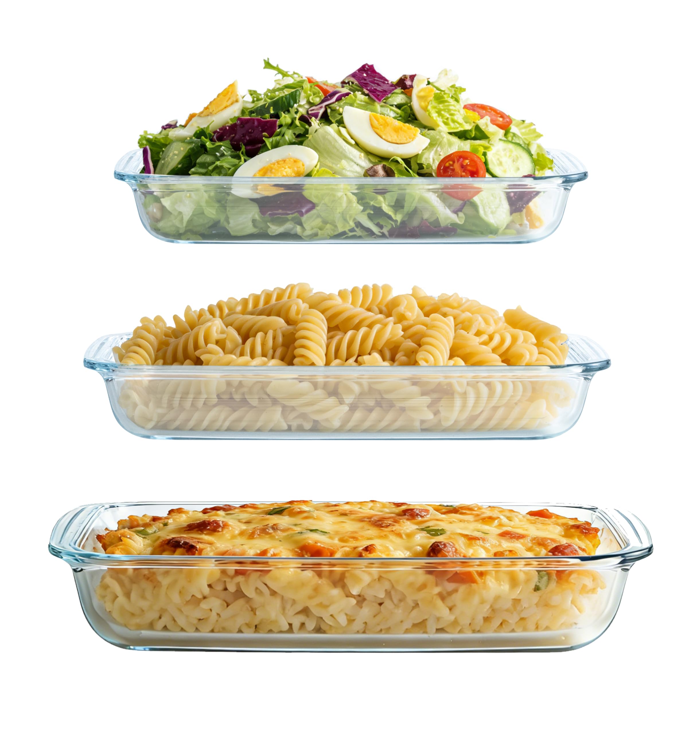 Rectangular Glass Baking Dish, Glass Baking Pan 3Piece Set,Oven & Microwave Safe Bakeware,Food Container for Cooking Lasagna, D