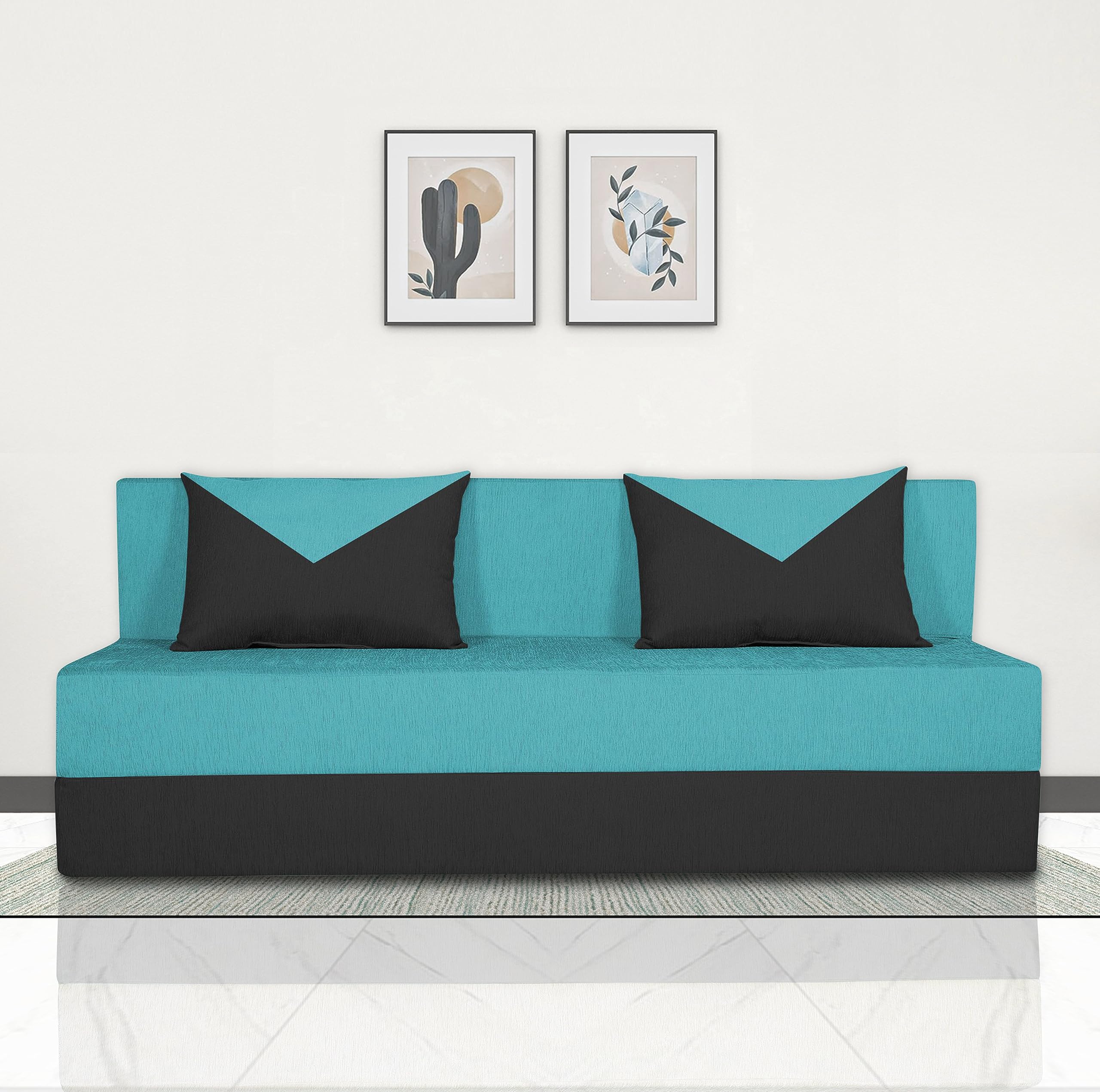 Adorn India Easy Boom 4 Seater Sofa Cum Bed 6 X 6 (Aqua Blue & Black)(1 Year Warranty)