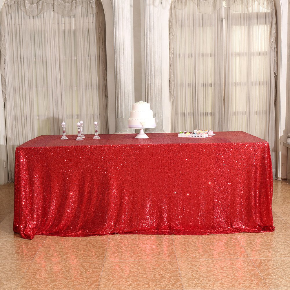 Partydelight Sequin Tablecloth, Wedding, Dinning Table, Rectangular, 90''X132'', Dark Red