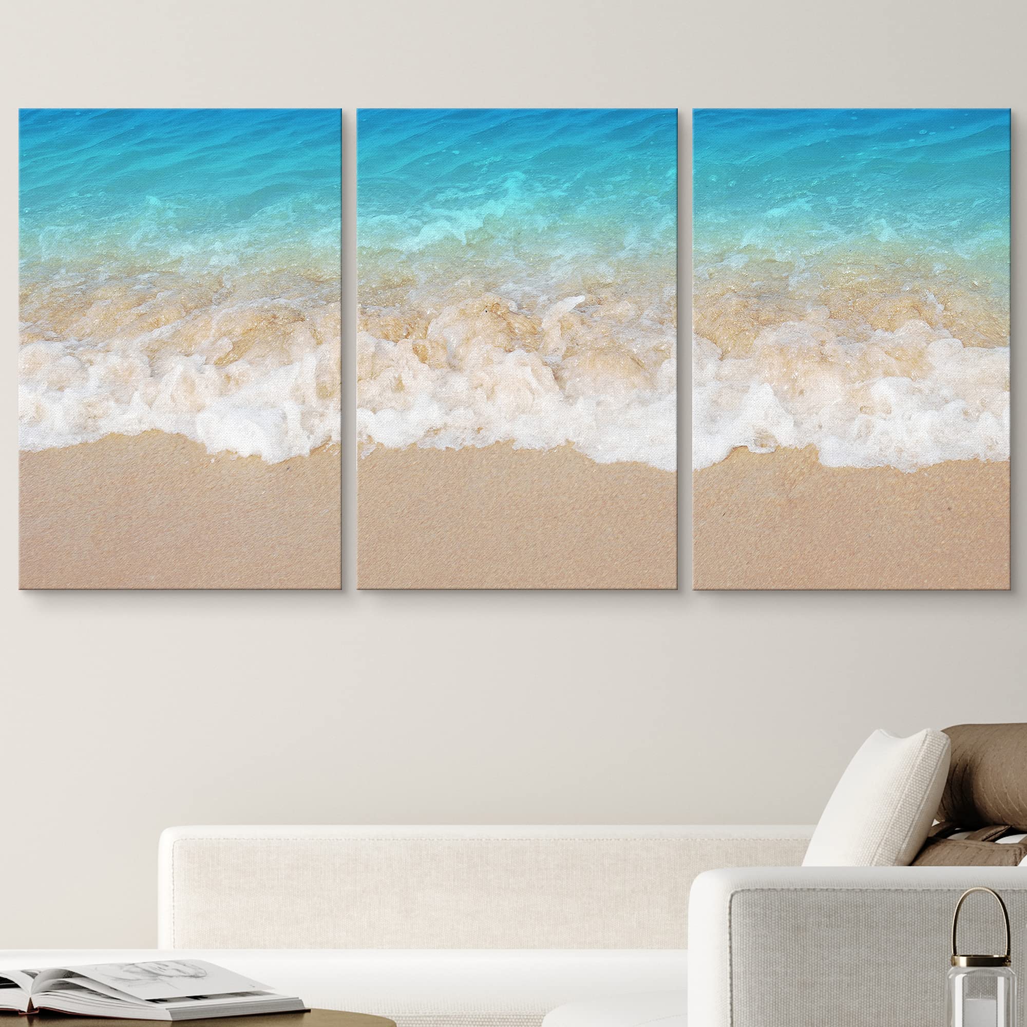 Wall26 Canvas Print Wall Art Set Blue Waves & Seafoam On Beach Shore Nature Wilderness Photography Realism Rustic Landscape Colo