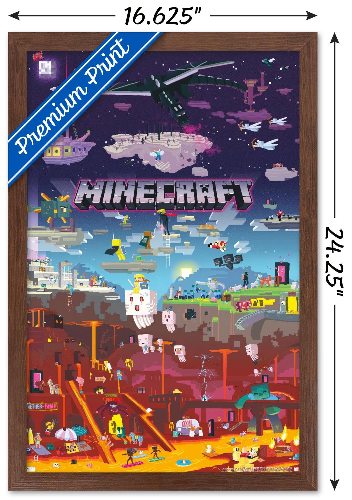 Trends International Minecraft - World Beyond Wall Poster, 14.725'' X 22.375'', Mahogany Framed Version