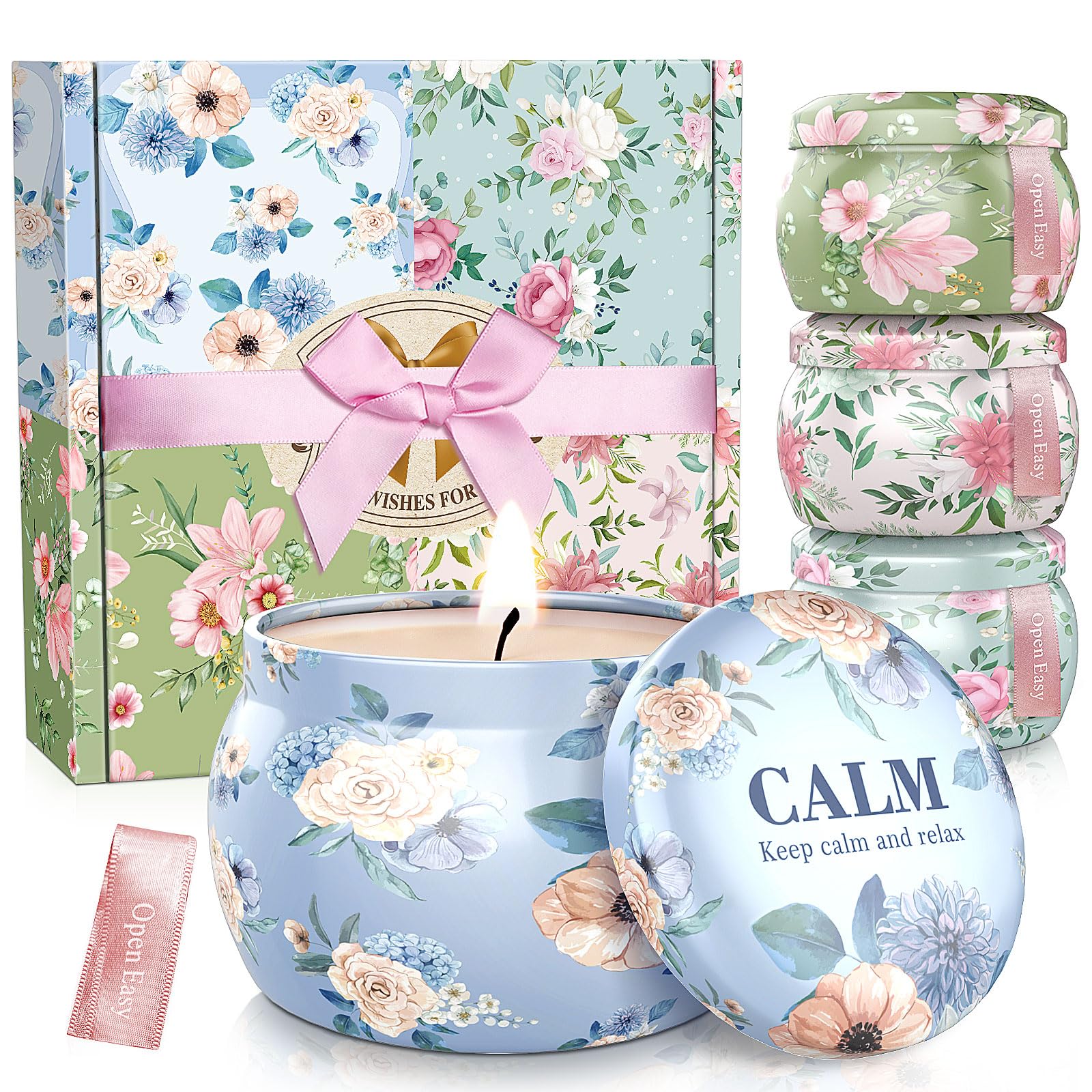 BlissfulOasis Scented Candles Set, 17.6 oz 4 Pack Home Scented Candles, 100-120 Hours Candle Gift for Men and Women, Scented Can