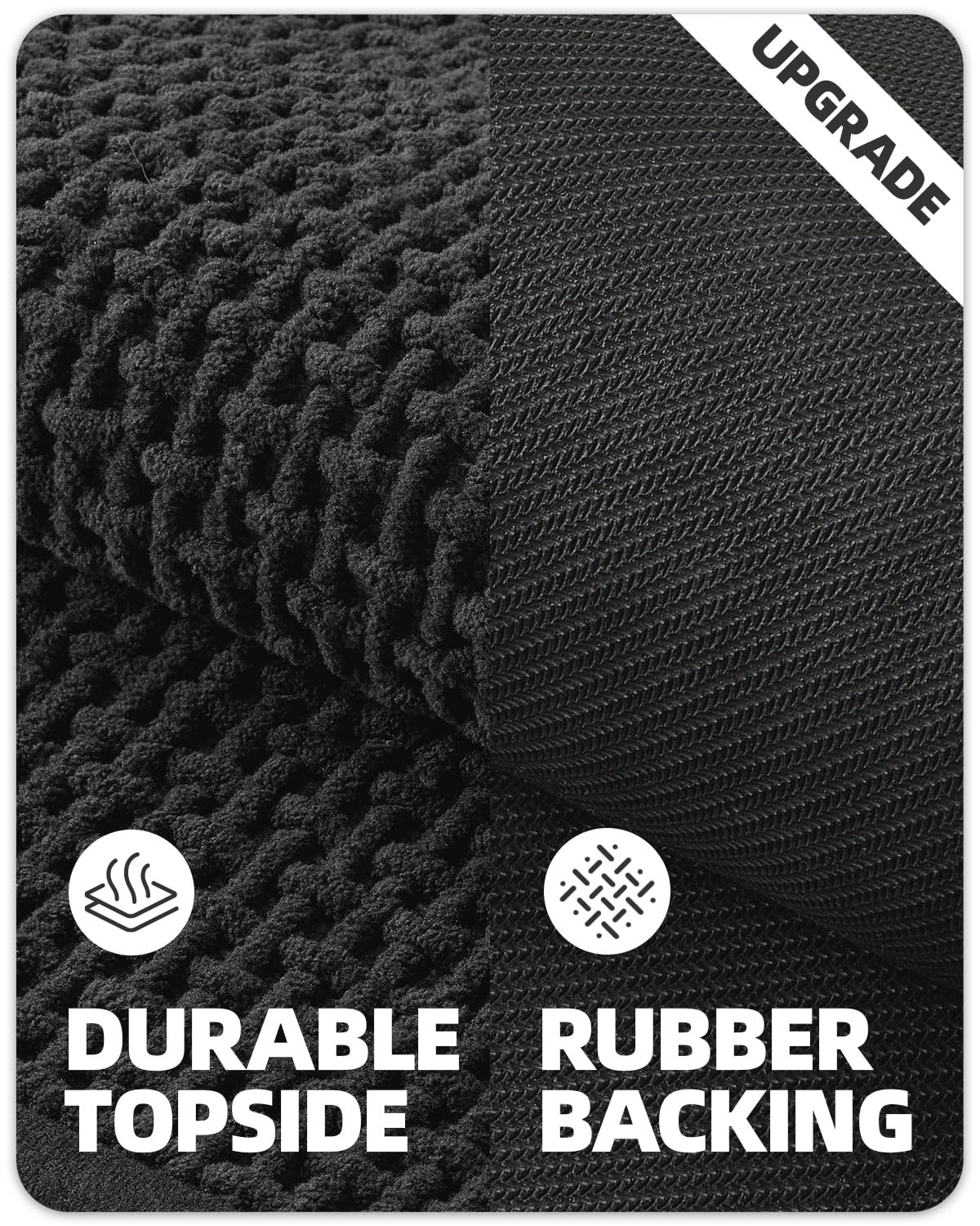 Color&Geometry Chenille Rubber Backed Black Bathroom Rug- Non Slip, Absorbent, Quick Dry, Washable- 16''X24'' Small Bath Mat Thi
