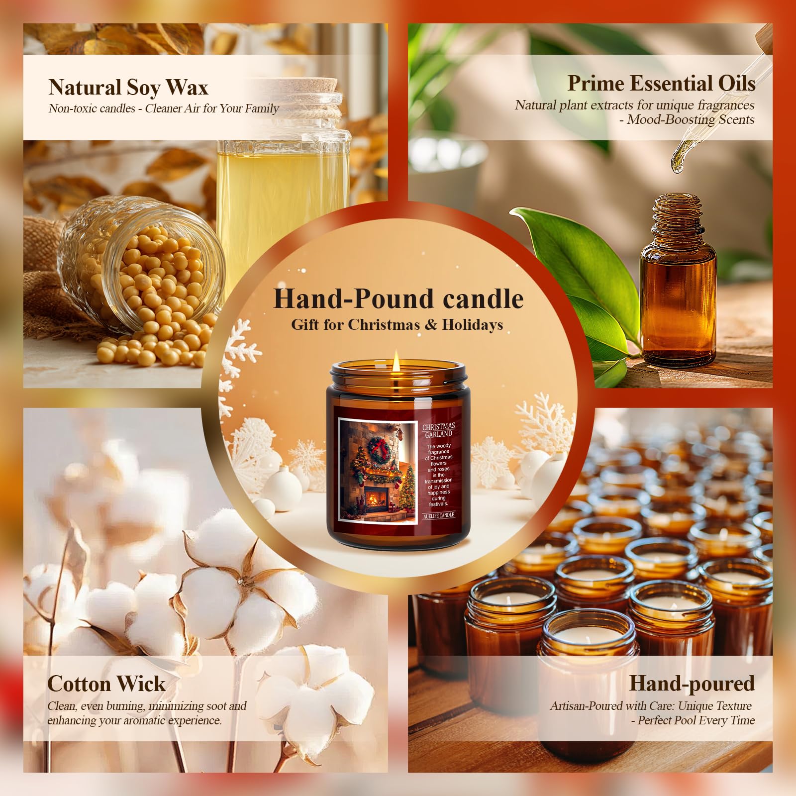 Christmas Candles | Christmas Wishes Scented Candle, Holiday Soy Wax Candles for Home Scented,Aromatherapy Gifts for Women and M