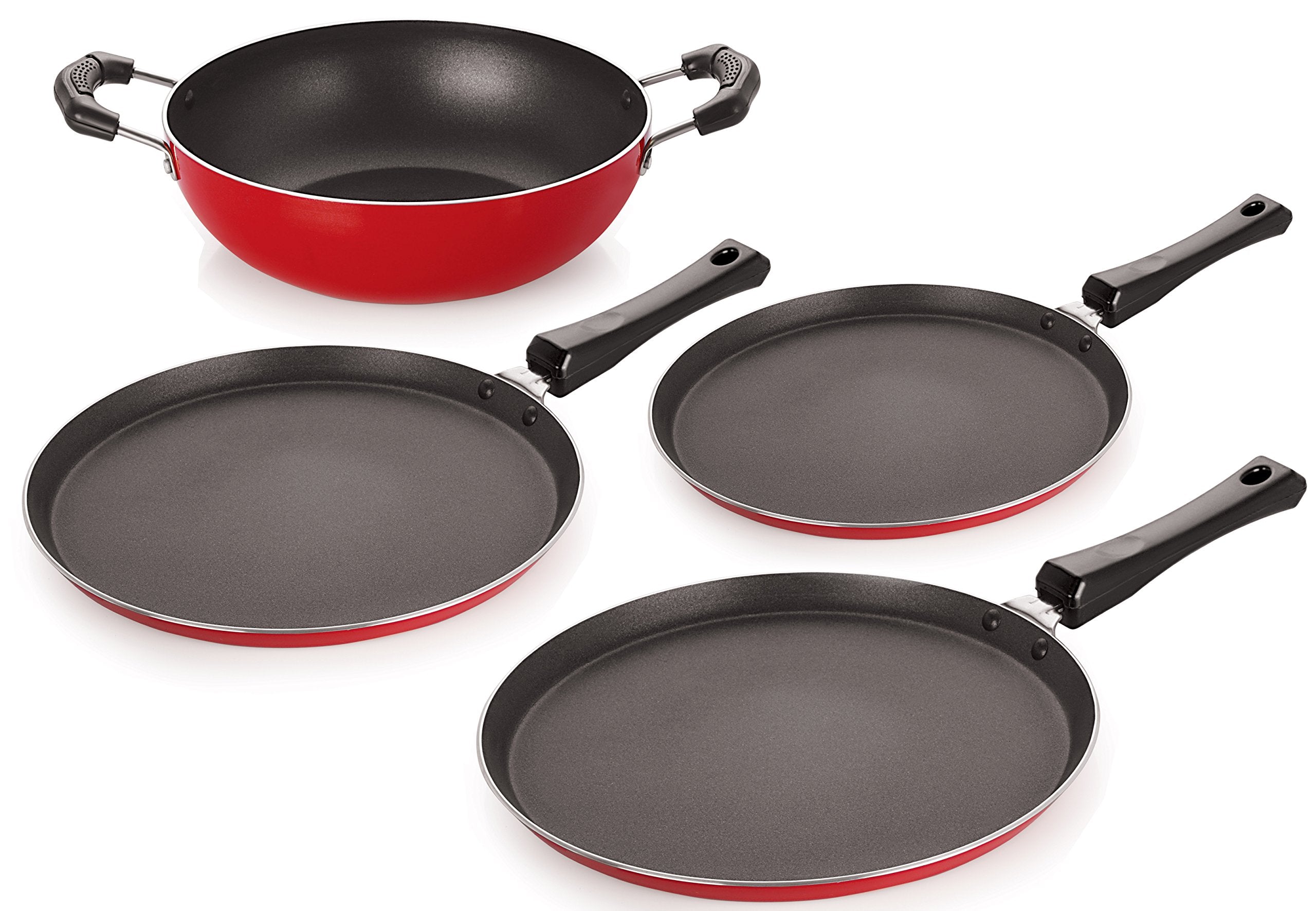 Nirlon NonStick Cookware Kitchen Cooking Essential Combo Set, (Ft12_Ft13_Kd14_Ft11),Heavy Gauge Aluminium