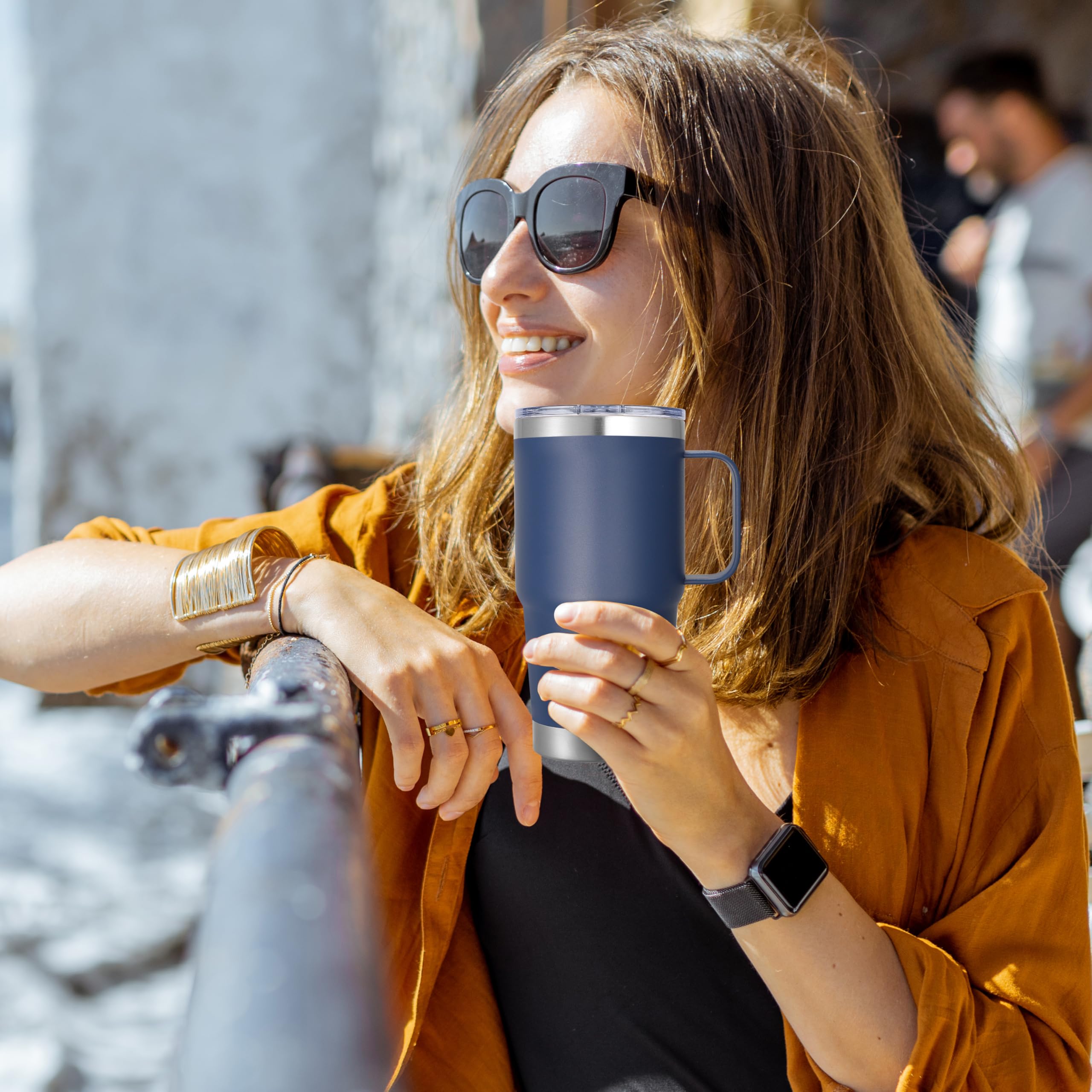 Abbrevi 20 Oz Stainless Steel Tumbler With Handle Metal Insulated Coffee Travel Mug With Handle Double Wall Tumbler Cup With Lid