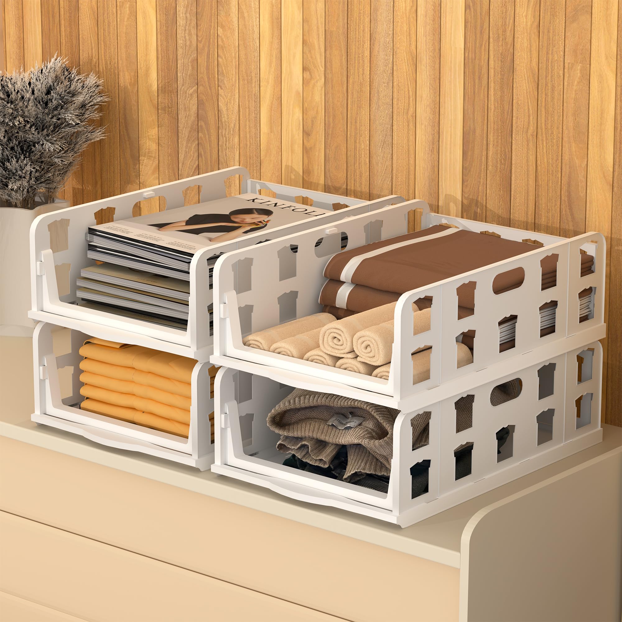 Ruboxa 4 Pcs Set Foldable Tshirt & Jeans Dress Storage Organizer | Slide Out Clothes Wardrobe Organizer | Cloth Organiser For Al