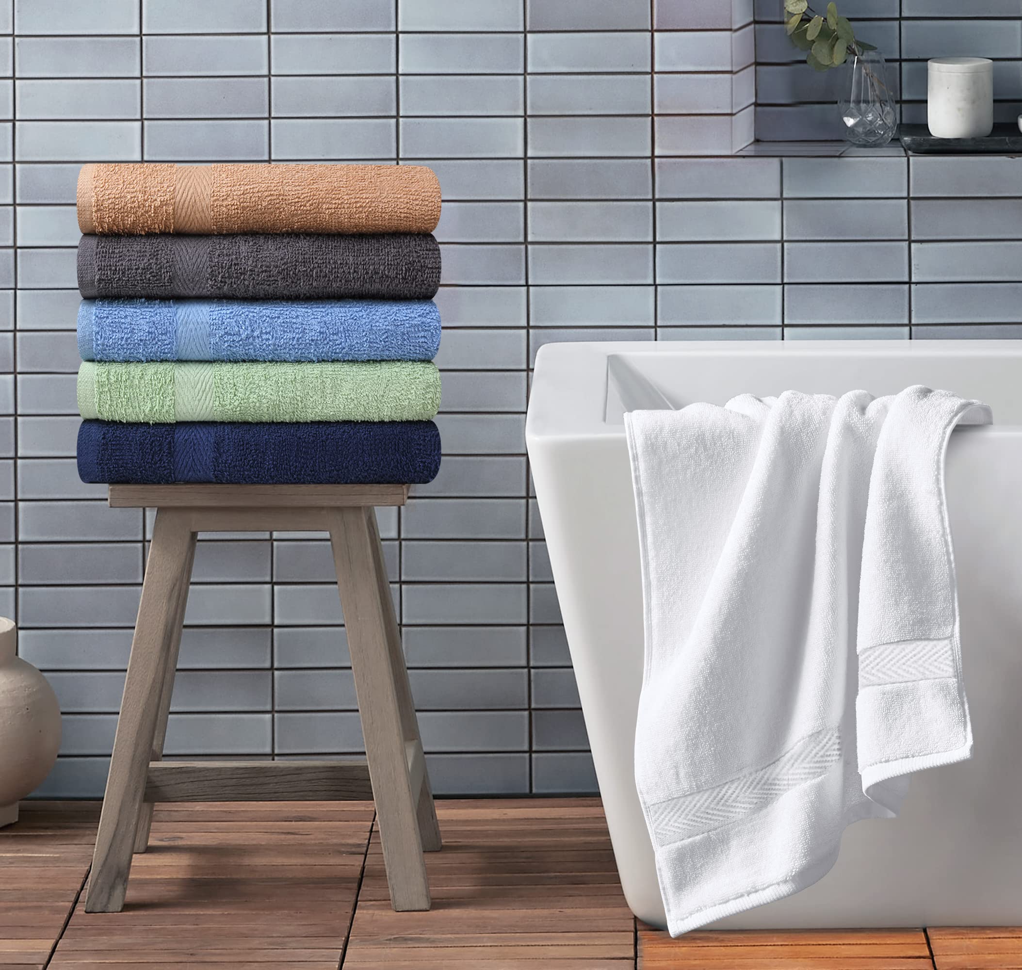 Towel And Linen Mart 100% Cotton 6 Pack Bath Towel Set, Quick Dry, Super Absorbent, Light Weight, Soft, Multi Colors (27 X 54 Pa