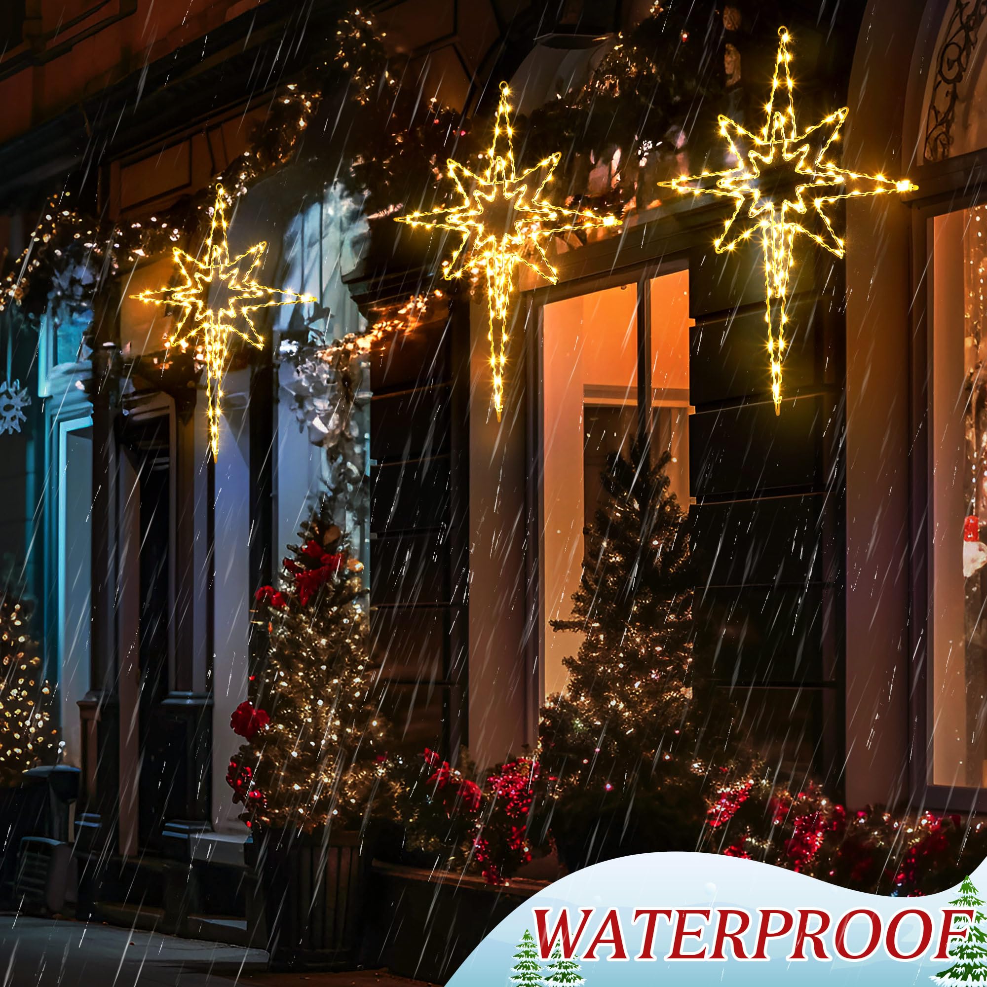 Hiboom 24 in Large Christmas Window Light Decorations 8 Mode Bethlehem Star Light Window Silhouette with Timer, Star of Bethlehe