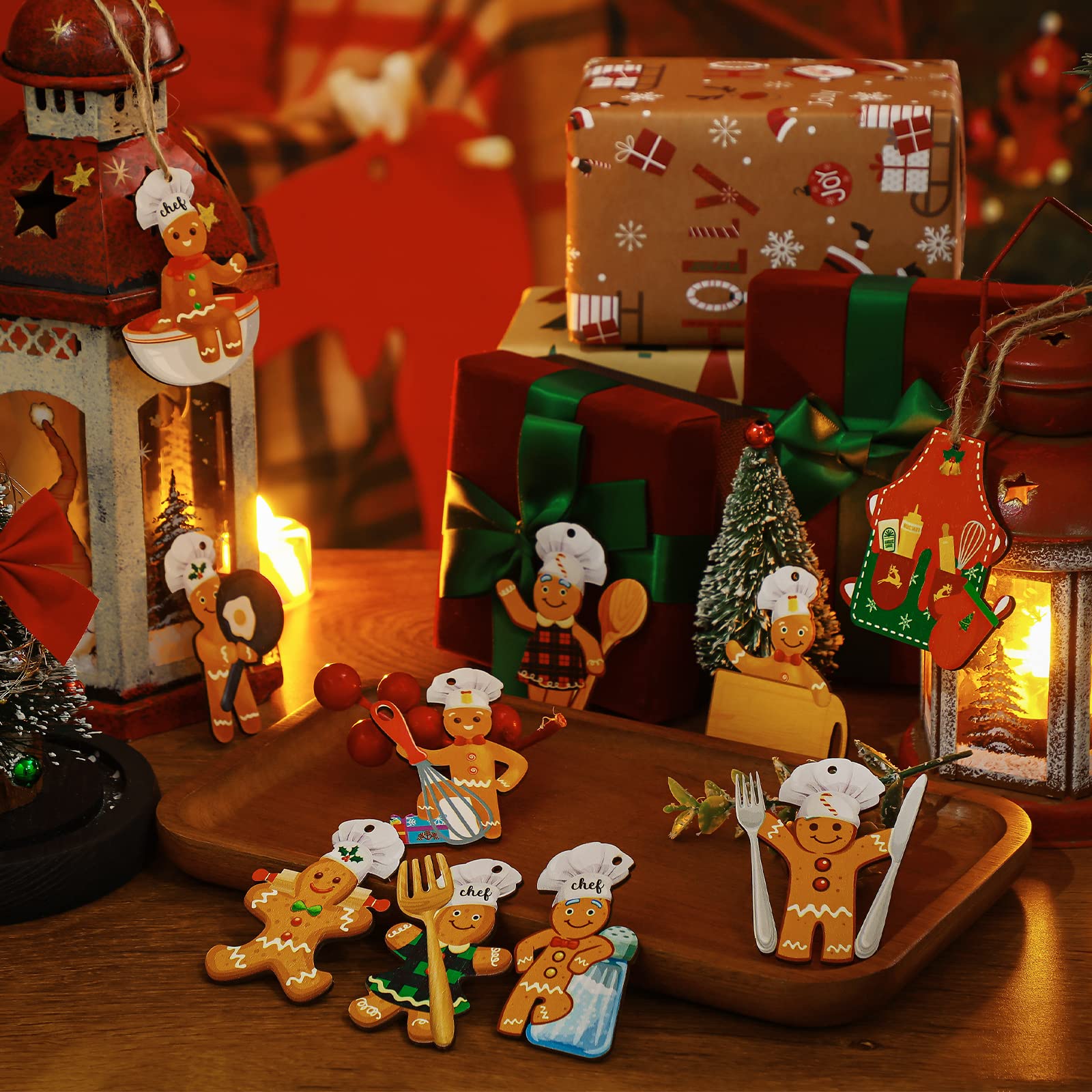 Amyhill 30 Pieces Christmas Baking Tool Ornament Hanging Baking Gingerbread Decorations Farmhouse Chef Bakers Apron Ornament Woo