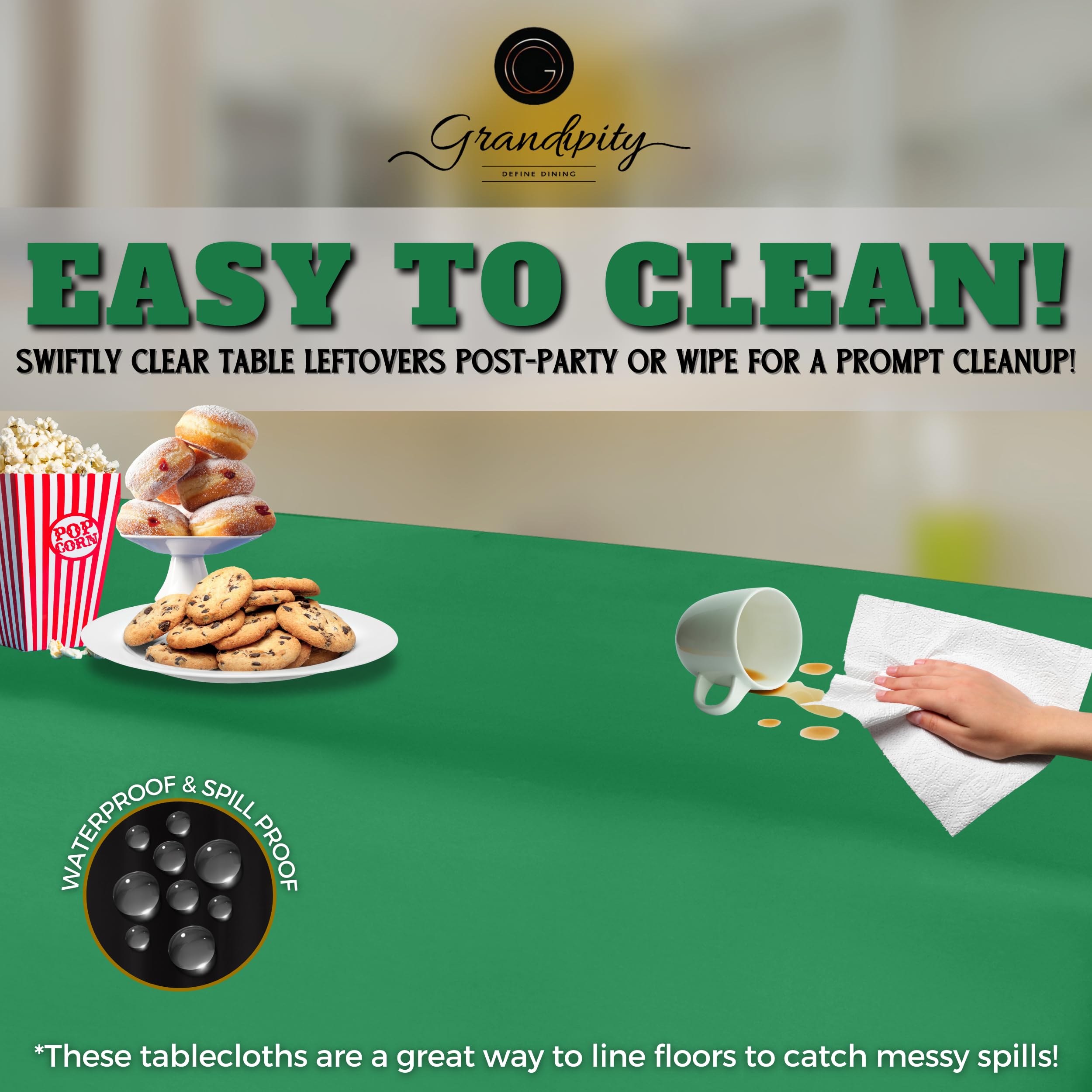 Grandipity Green Plastic Table Cloth Disposable (6 Pk) 54In X 108In Plastic Tablecloths For Rectangle Tables - Premium Party Tab