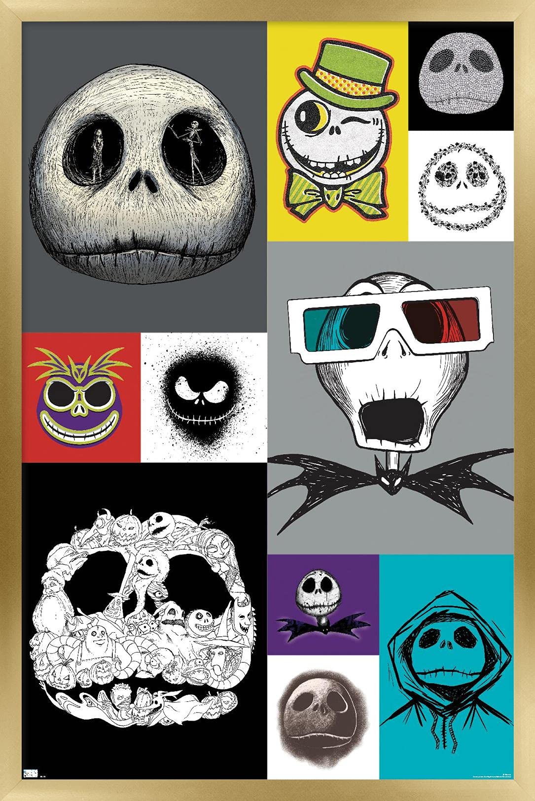Trends International Disney Tim Burton'S The Nightmare Before Christmas - Jack Grid Wall Poster, 22.37'' X 34.00'', Gold Framed