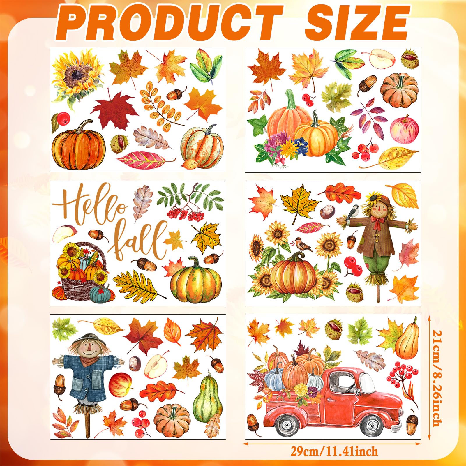 Chivertion 6 Sheets Thanksgiving Fall Wall Sticker Decorations, Thanksgiving Wall Stickers For Kids Home Office Classroom Party