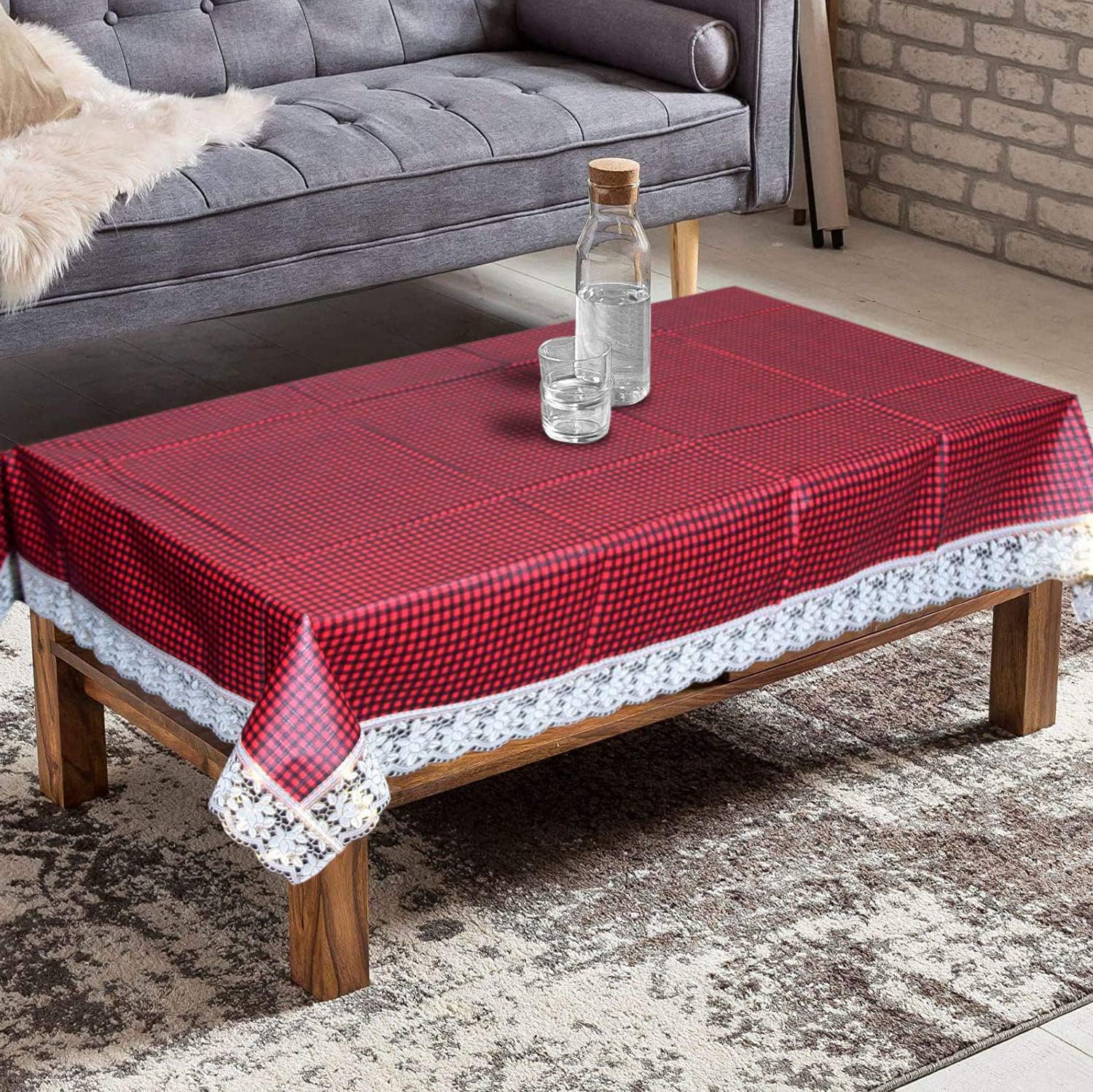 Kuber Industries Small Check Print Table Cloth 4 Seater|Waterproof Center Table Cover|Table Protector for Indoor & Outdoor 60x40