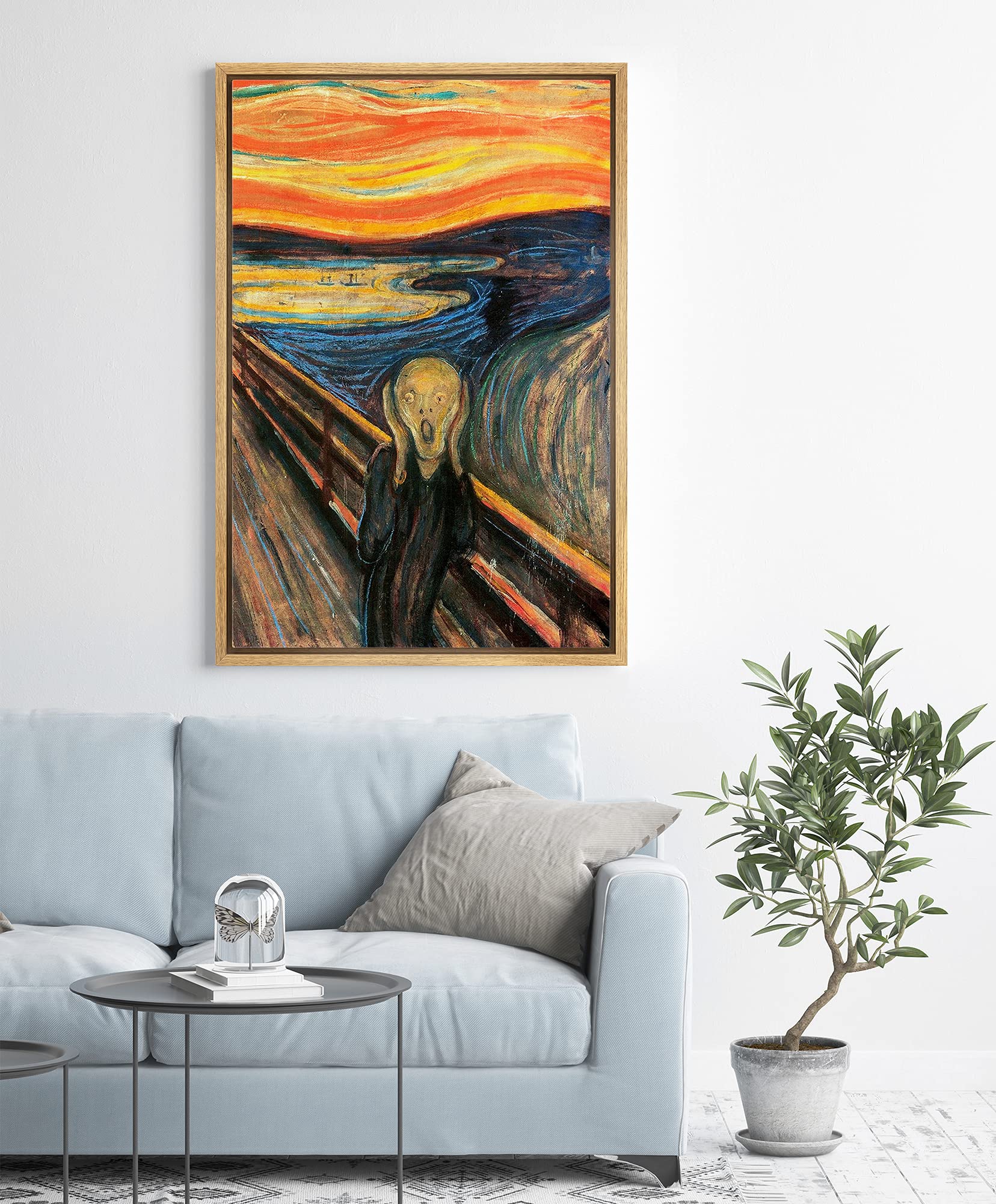 NWT Framed Canvas Print Wall Art Edvard Munch's The Scream Decorative Historic Oil Painting Baroque Traditional Scenic Colorful Grey Ultra for Living Room  Bedroom  Office - 16''x24'' Natural