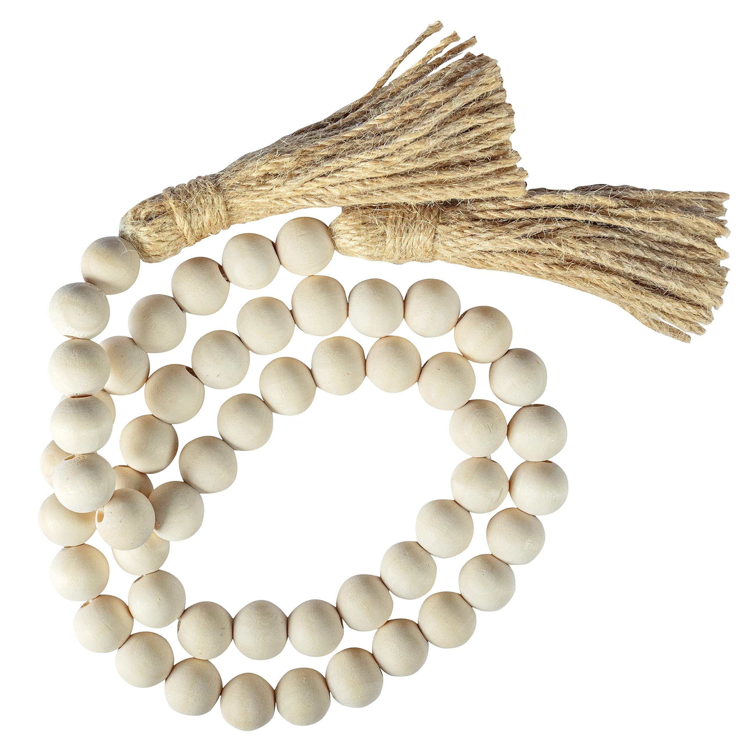 Decorative Wood Bead Garland Home Decor, Farmhouse Garland Beads with Tassel, Wooden Tier Tray Rustic Prayer Boho, Wooden Farmho