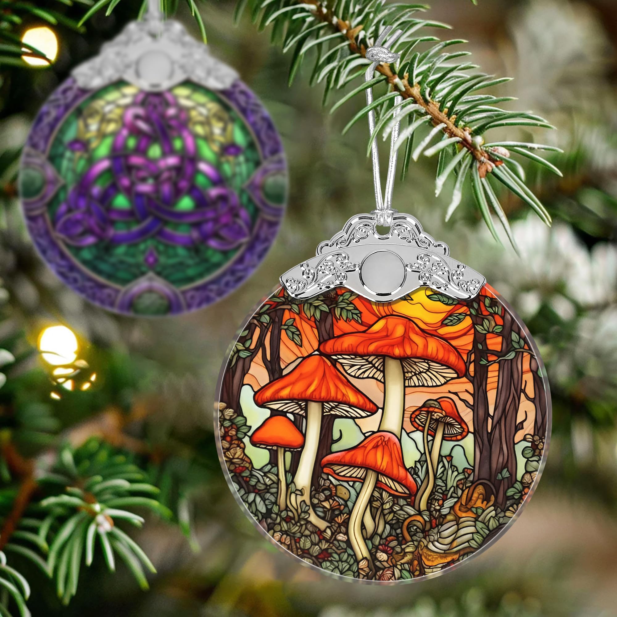 Mushroom Stained Glass Orament - Christmas Ornament - Christmas Decorations for Tree - Holiday Present ldeas - Gift Exchange