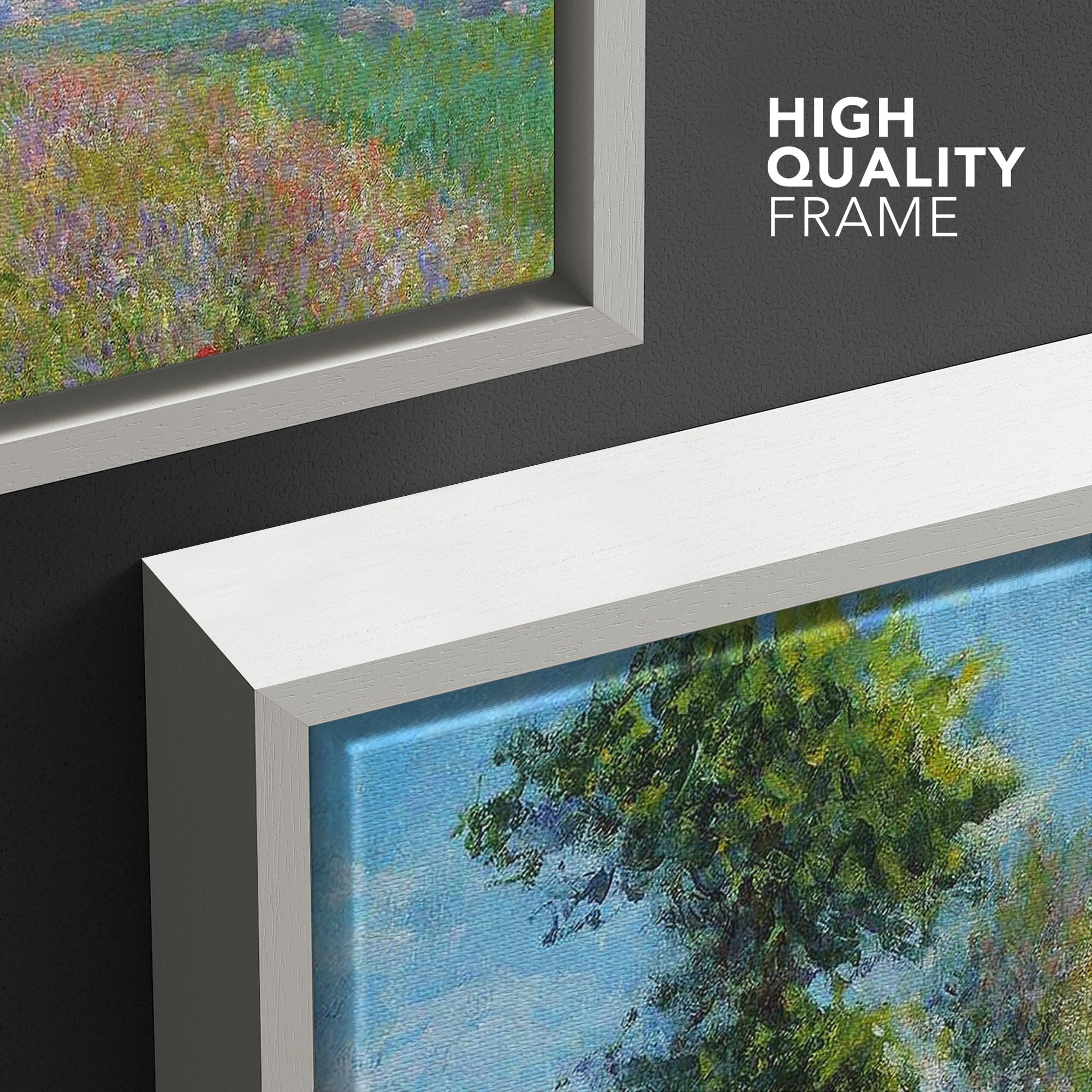 Wall26 Meadow With Poplars By Claude Monet - Impressionist Modern Art - Framed Canvas Art Home Art - 24''X36'' White