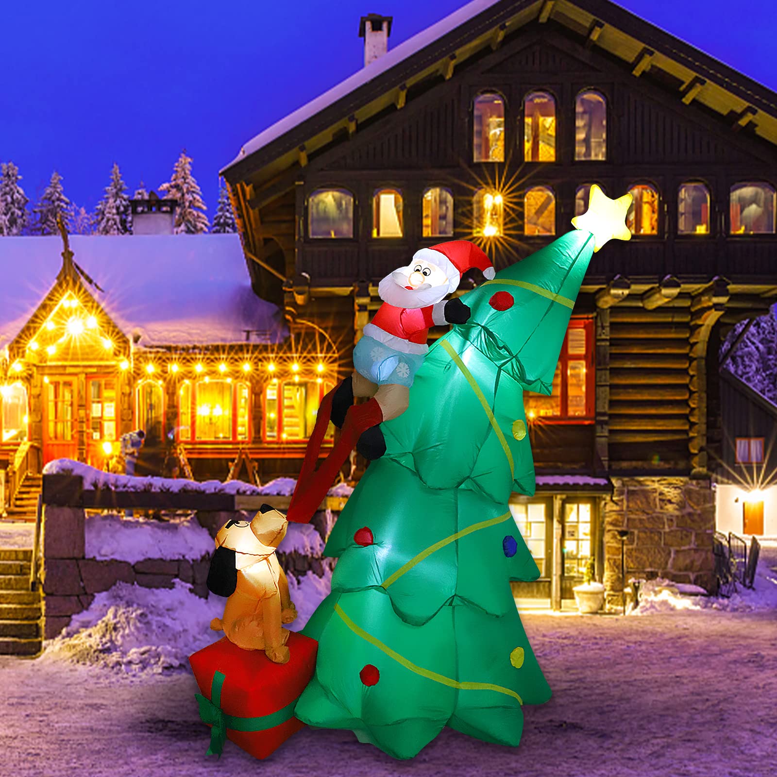 MorTime 5.7 FT Christmas Inflatable Santa Claus Clambing Tree, Blow up Lighted Xmas Yard Decor with LED Lights for Christmas Out