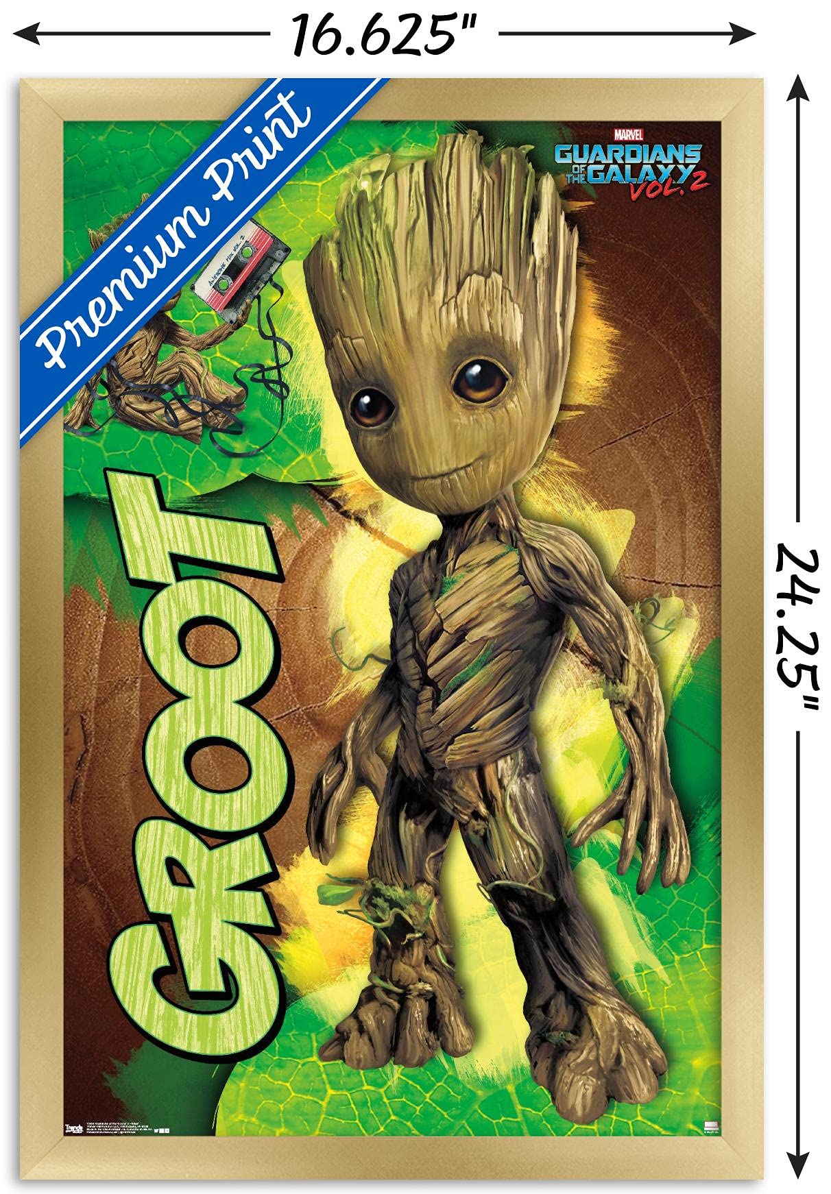 Trends International Marvel Cinematic Universe - Guardians Of The Galaxy 2 - Groot Wall Poster, 14.725'' X 22.375'', Gold Framed