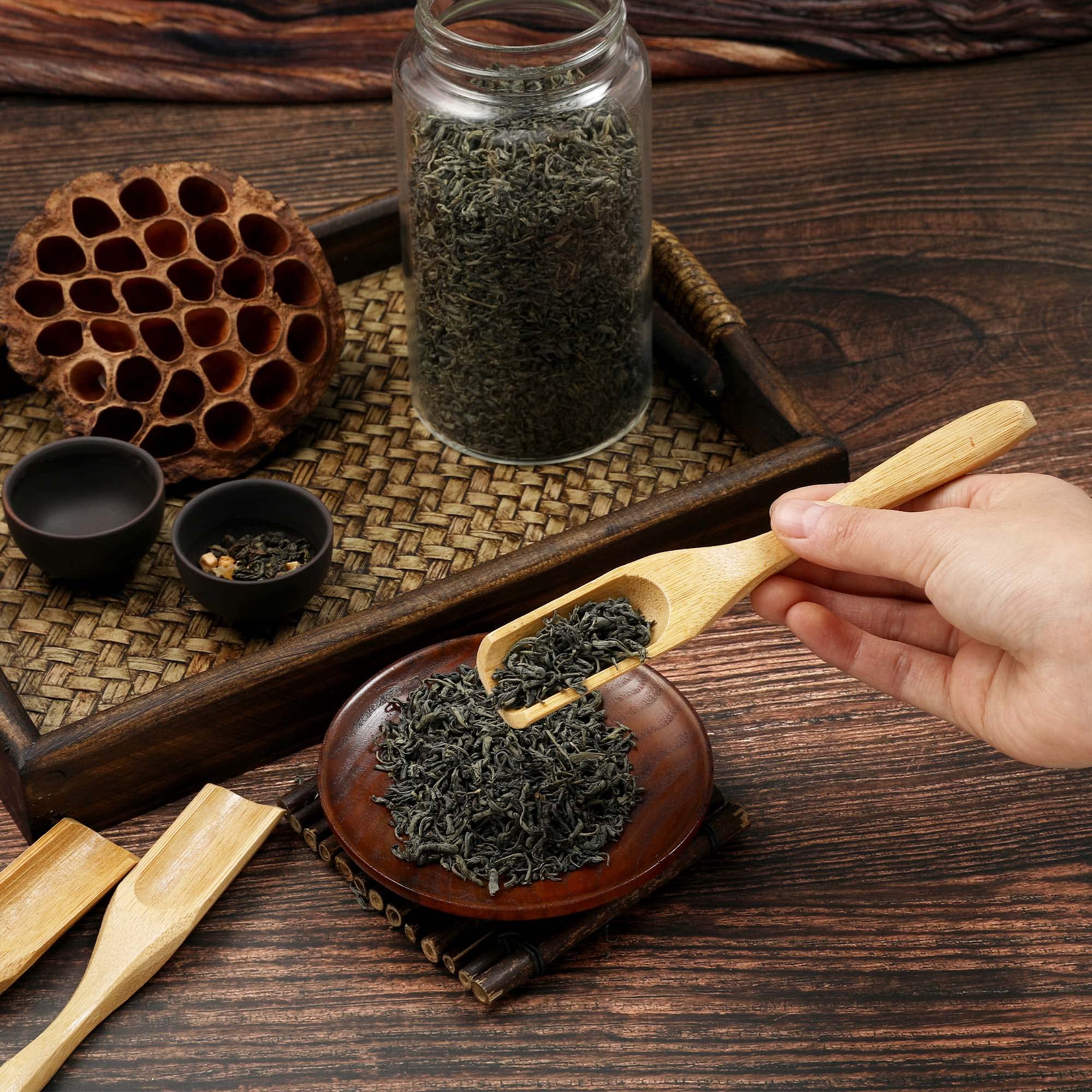 Utenew 3 Pieces Wooden Loose Tea Scoops, Natural Bamboo Wood Spoons For Scooping Coffee Powder, Spices And Condiments, Long Hand
