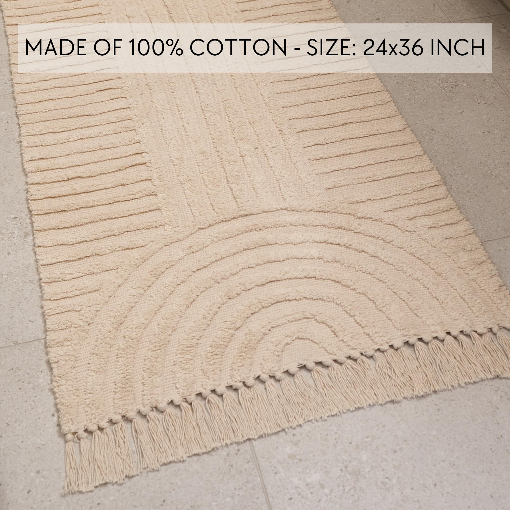 Kibaga Beautiful Boho Rug With Tassels For Your Bathroom - Soft 2 X 3 Ft. Cotton Rug Fits Perfectly Into Your Bath - Washable, N