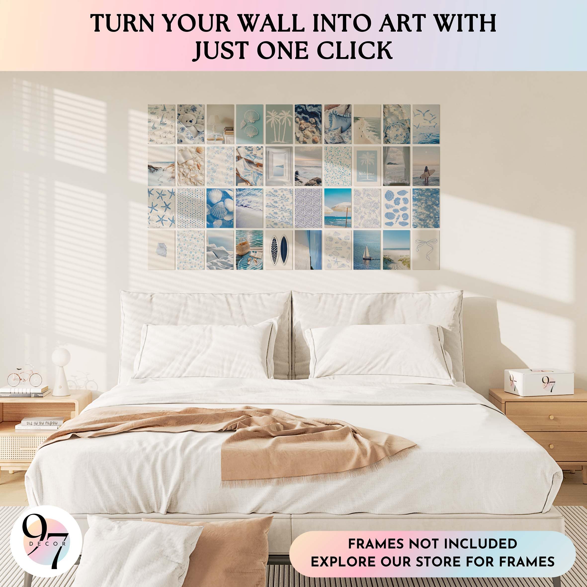 97 Decor Coastal Wall Art Decor - 40 Pcs Blue Coastal Posters For Room Aesthetic, Beachy Collage Ocean Art Prints, Coastal Cowgi
